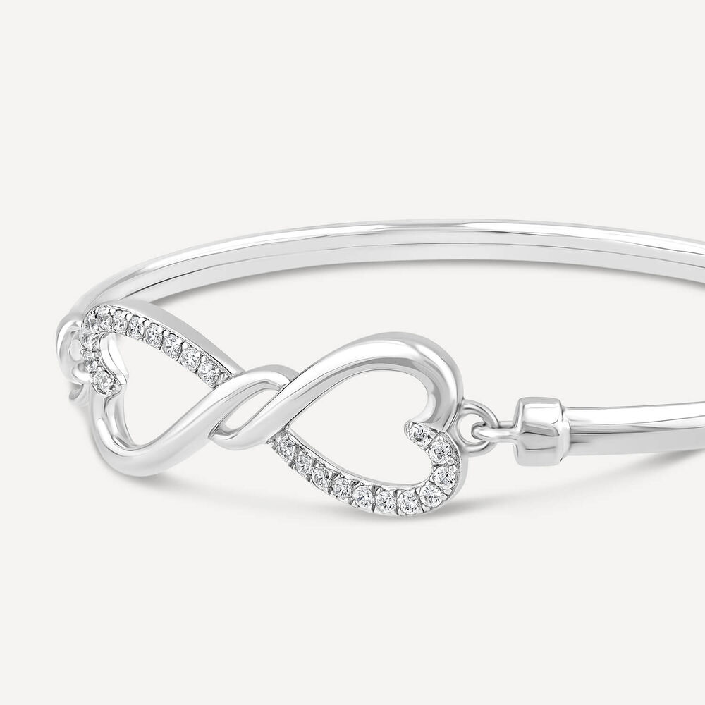 Sterling Silver Infinity Pave Cubic Zirconia & Polished Bangle image number 3