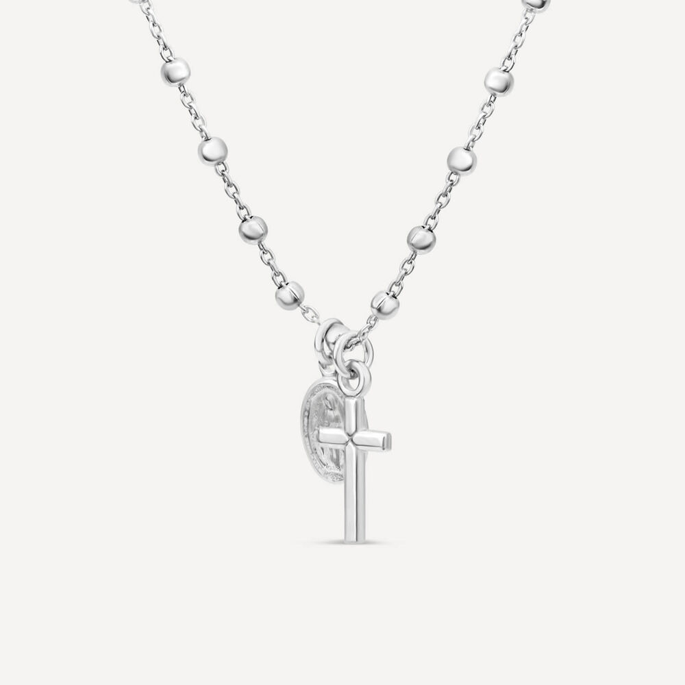 Sterling Silver Cross & Miraculous Medal Beaded Necklet