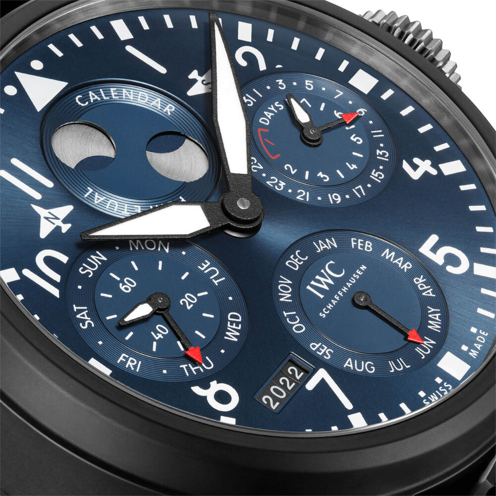 IWC Schaffhausen Big Pilot's Watch Perpetual Calendar 'Rodeo Drive' Blue Dial Black Strap Watch image number 7