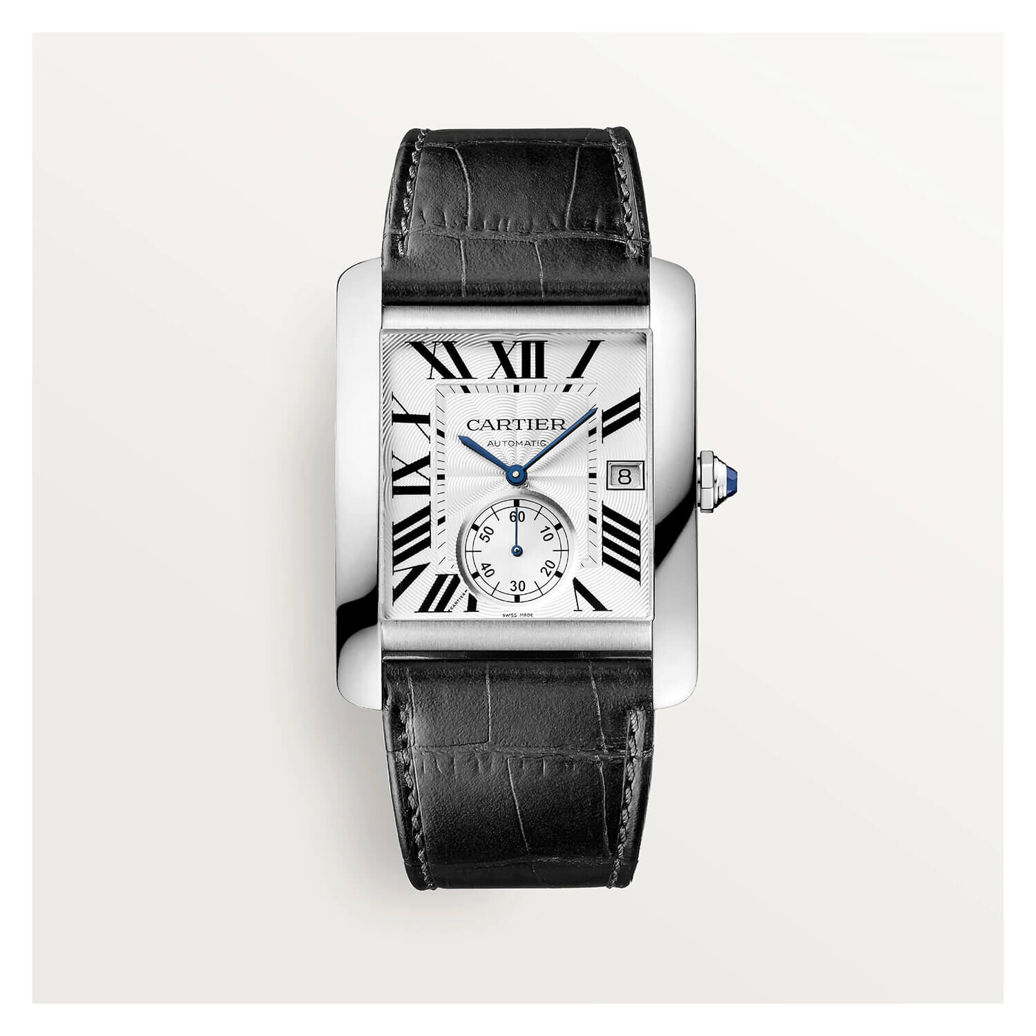 Cartier Tank MC 34.30mm White Dial Black Leather Strap Watch