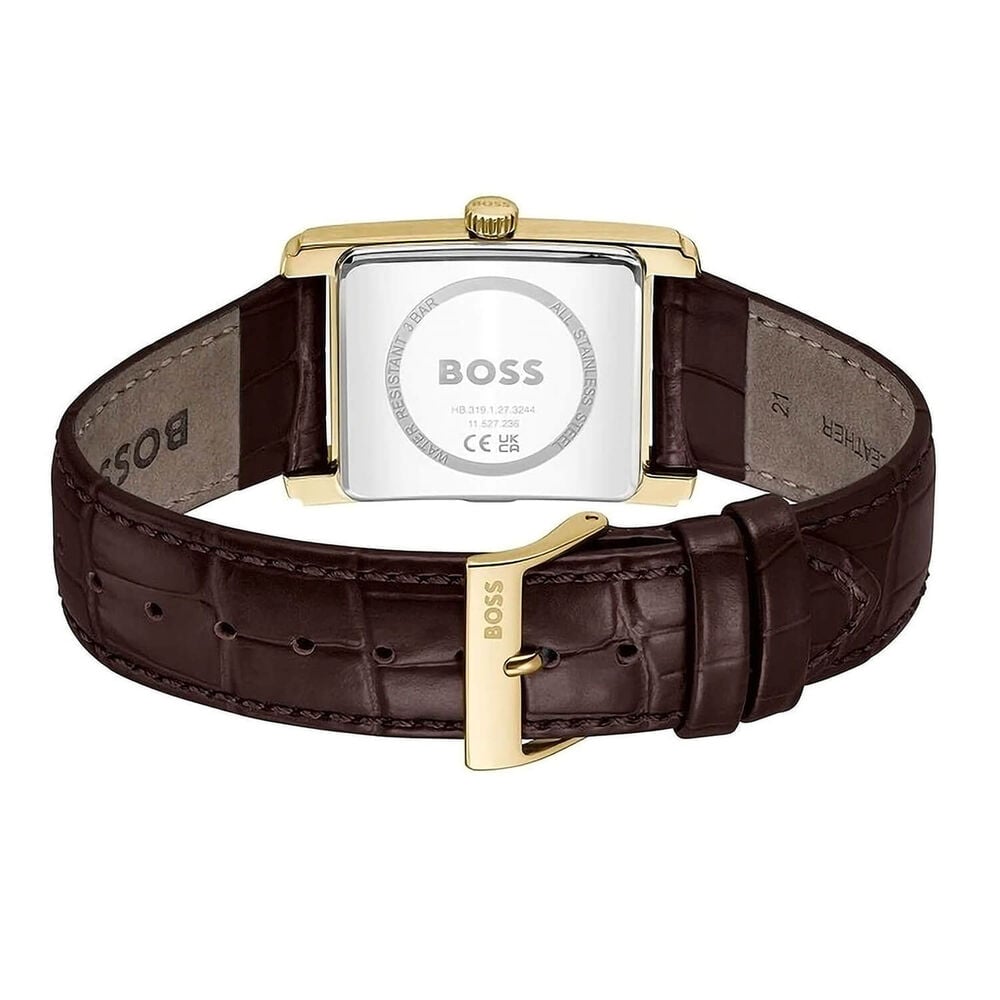 BOSS Principle Dress 28x39mm Silver Dial Gold Tone Steel Case Brown Leather Strap Watch image number 2