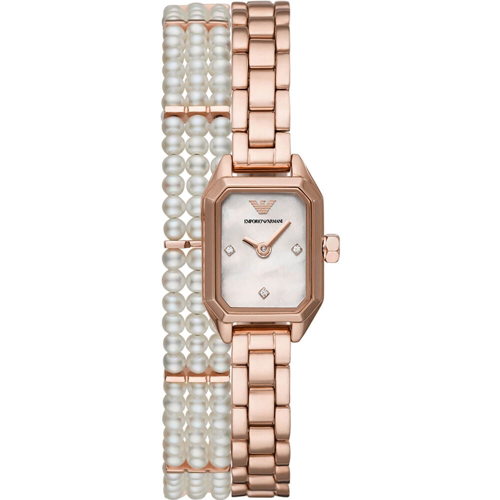 Emporio Armani Gioia Rectangular Mother of Pearl Dial Rose Gold PVD Case Set image number 0
