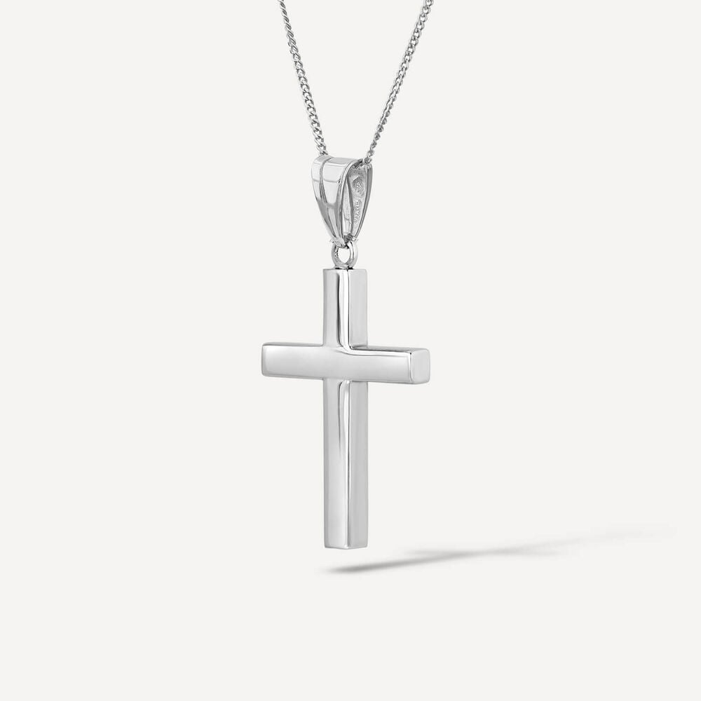 9ct White Gold Polished Plain Cross Pendant (Chain Included) image number 1