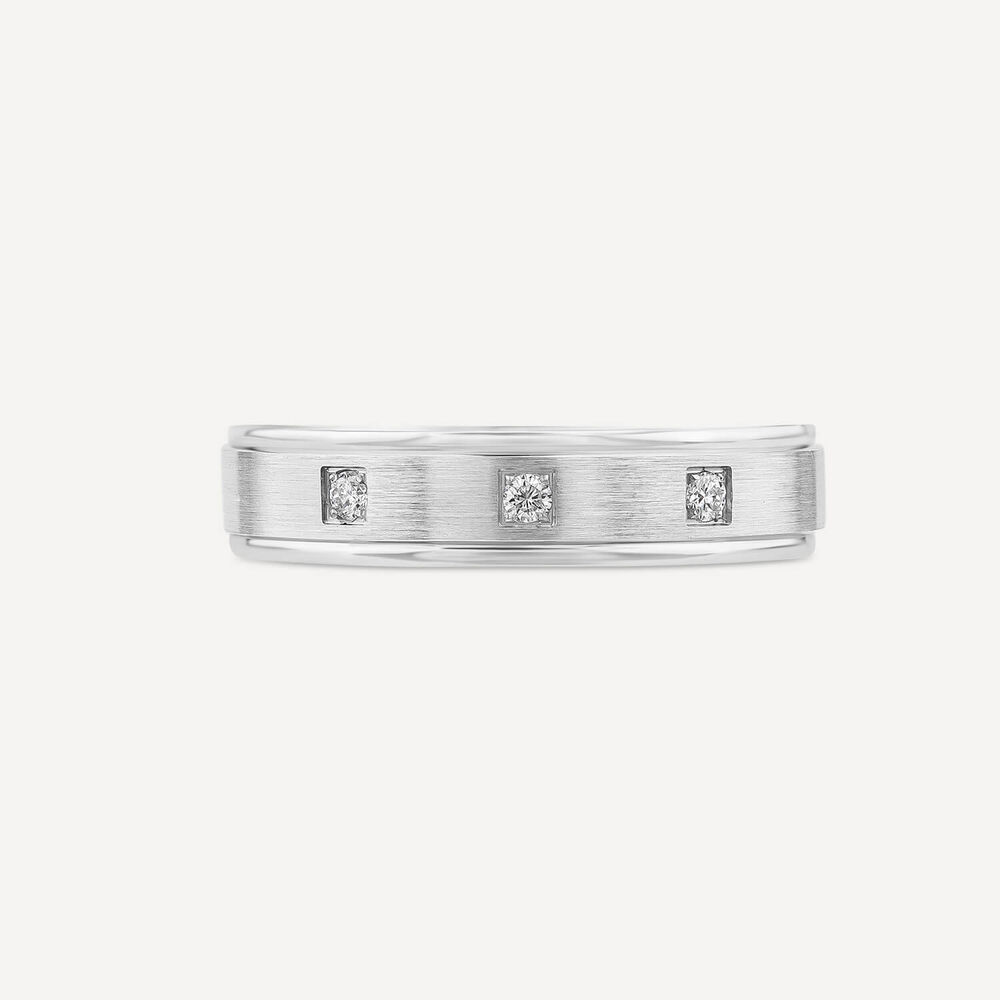 Platinum 0.08ct Diamond 3 Stone Matte Mens Wedding Ring