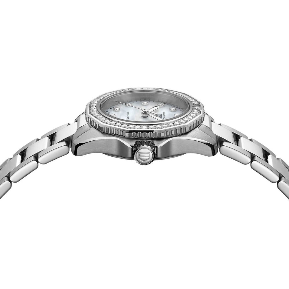 TAG Heuer Aquaracer Professional 200 Quartz 30mm Mother of Pearl Diamond Dot Dial Bezel Steel Case Bracelet Watch image number 3
