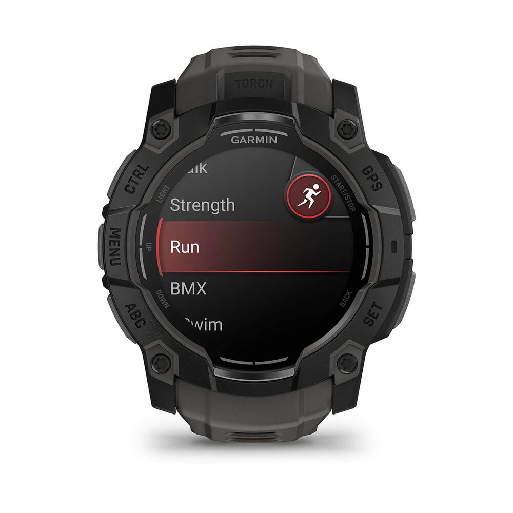 Garmin Instinct 3 AMOLED 50mm Black Bezel Charcoal Silicon Strap Watch image number 2