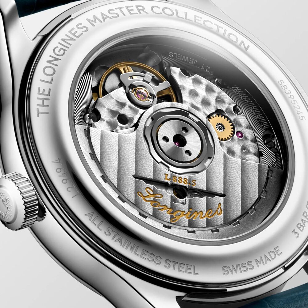 Longines Master Collection 39mm Silver Dial Blue Leather Strap Watch