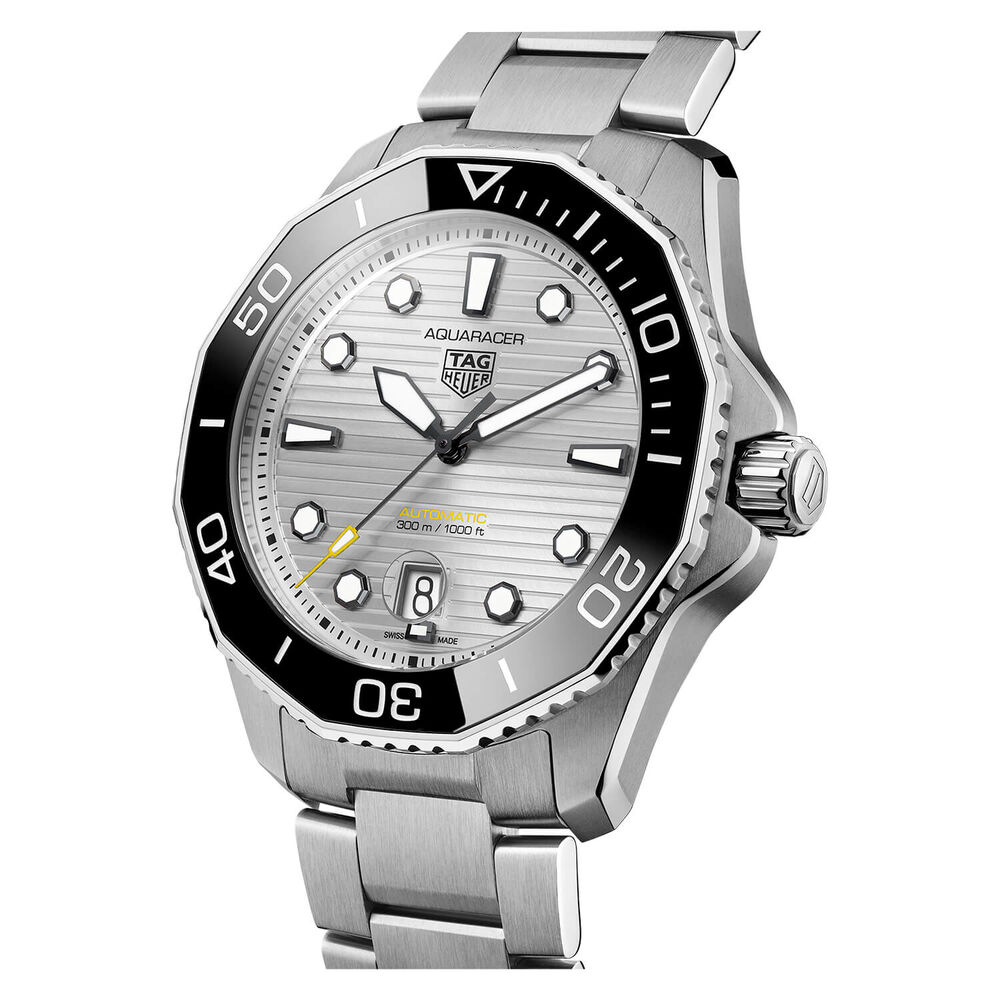 TAG Heuer Aquaracer 43mm Silver Dial Black Bezel Steel Case Bracelet Watch image number 1