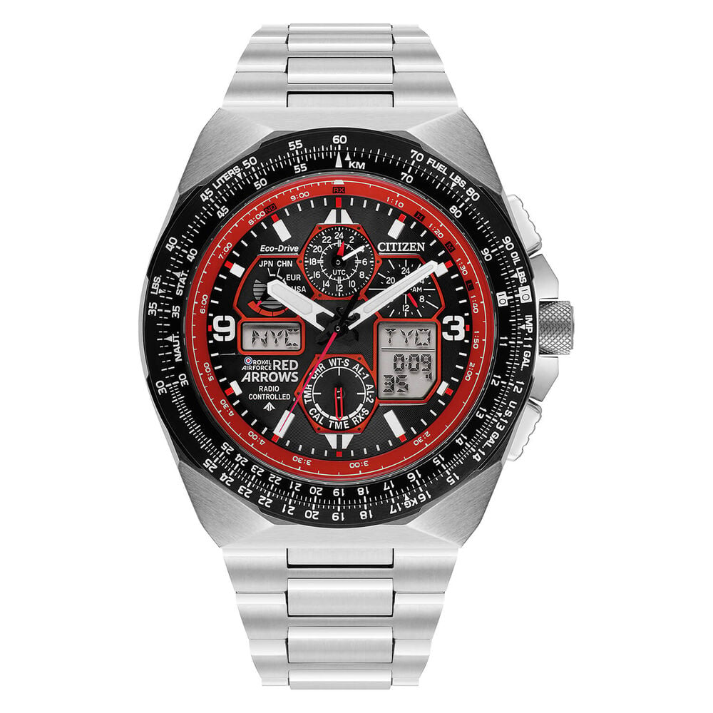 Citizen Eco-Drive Men's Limited Edition Red Arrows Black Dial Steel Bracelet Watch image number 0