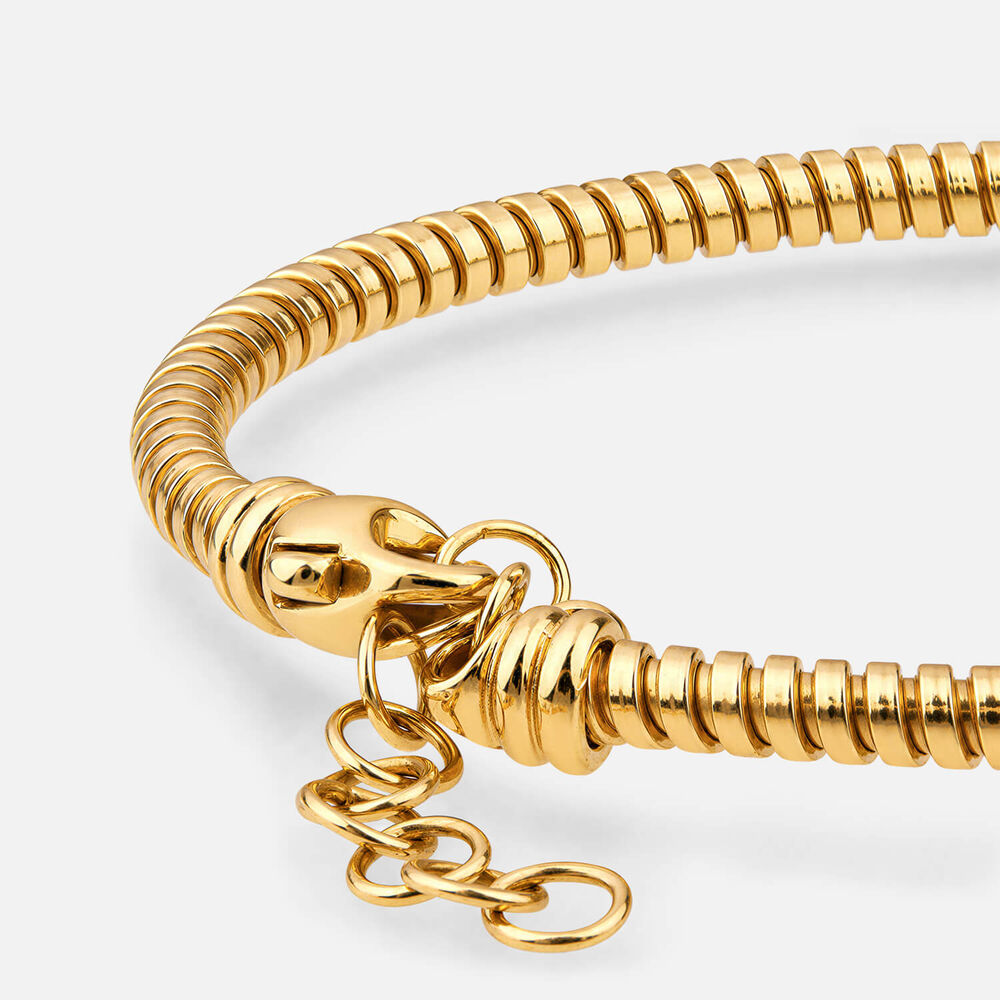 Yellow Gold Plated Sterling Silver Cubic Zirconia Centre Bead Ribbed Bracelet