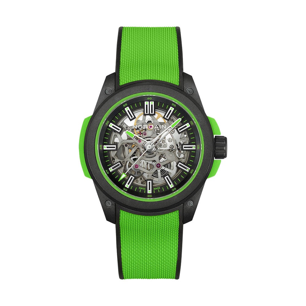 NORQAIN Wild ONE Skeleton 42mm Dial Gecko Green Rubber Strap Watch image number 0