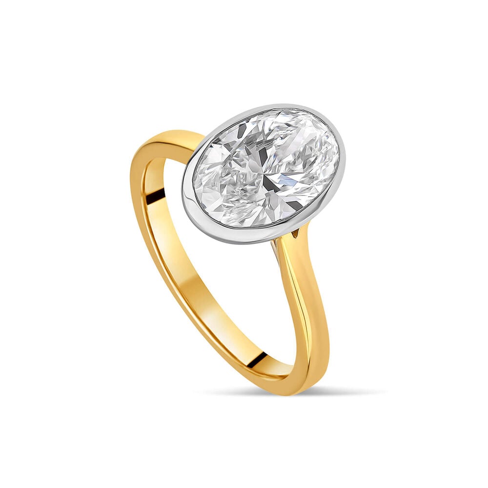 Born 18ct Yellow Gold 2.00ct Oval Lab Grown Diamond Bezel Set Solitaire Ring image number 0