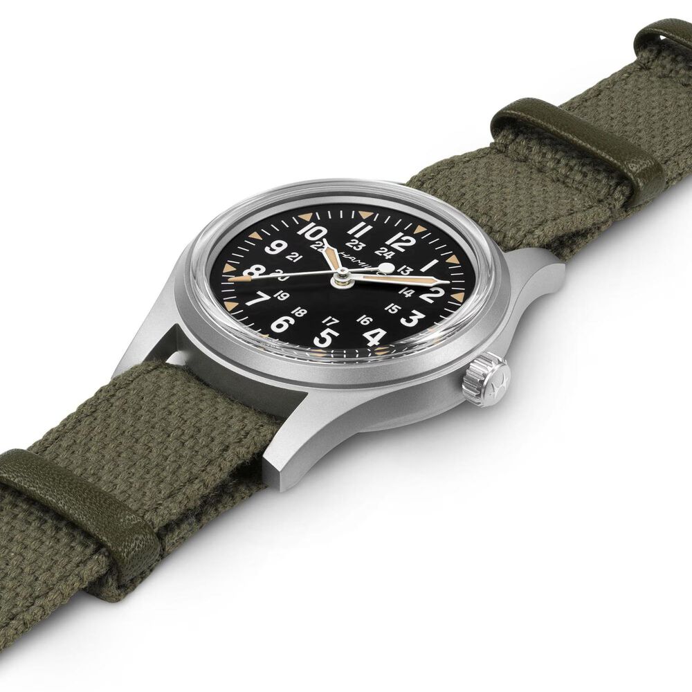 Hamilton Khaki Field Mechanical 36mm Black Dial Green Textile Strap Watch