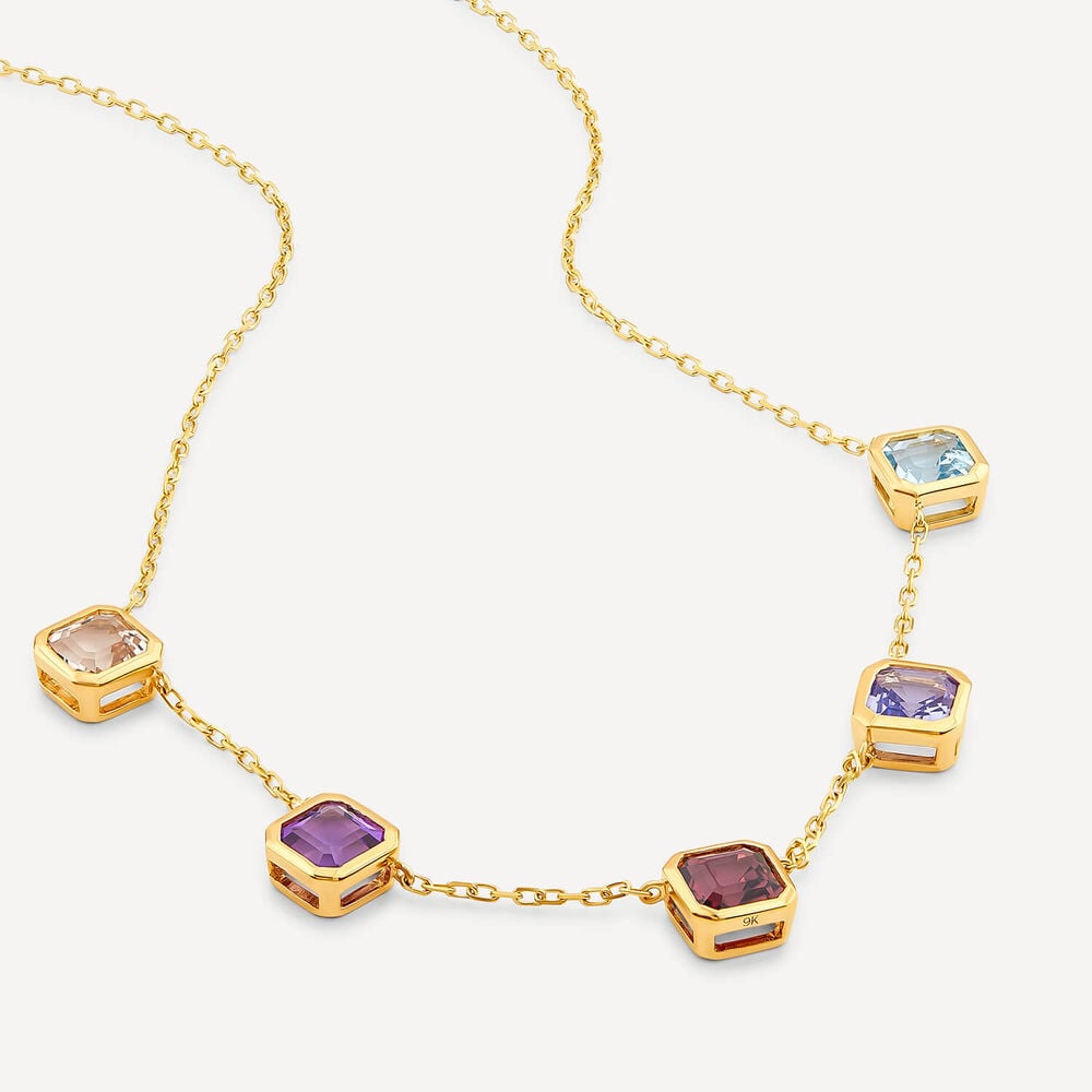 9ct Yellow Gold Multi Colour Five Stones Chain Necklet image number 2