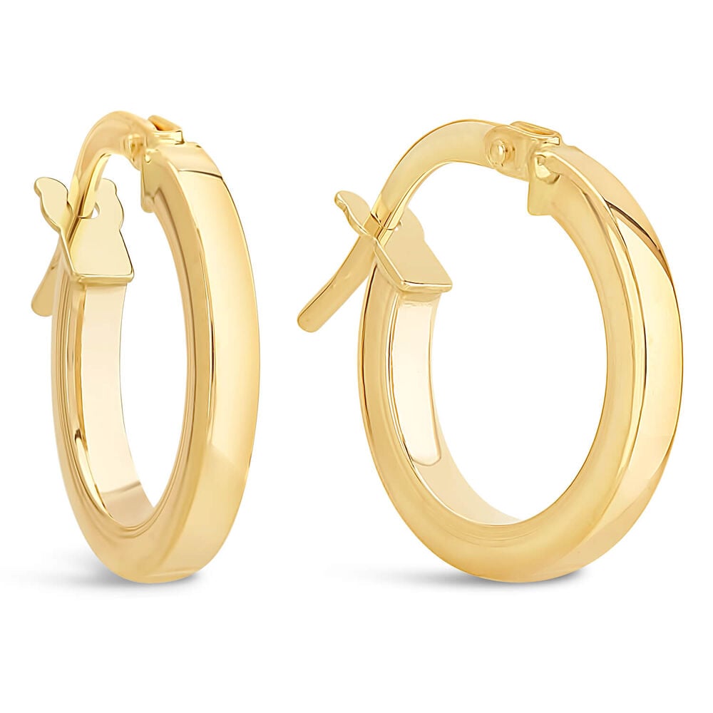 9ct Yellow Gold Small Round Square Edged Hoop Earrings image number 1