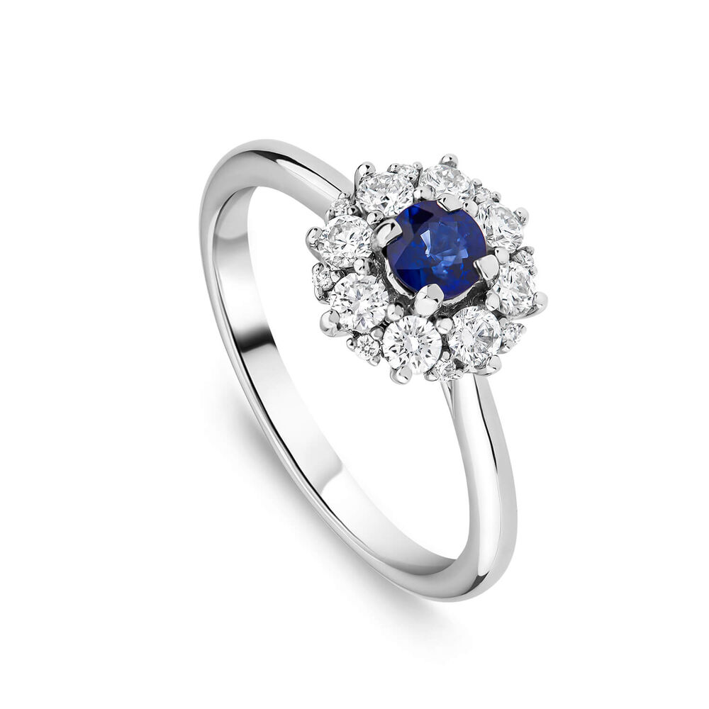 Platinum Sapphire Centre 0.38ct Diamond Halo Ring image number 0