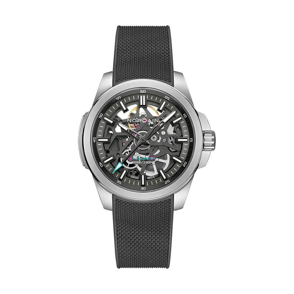NORQAIN Independence Skeleton 40mm Dial Black Rubber Strap Watch