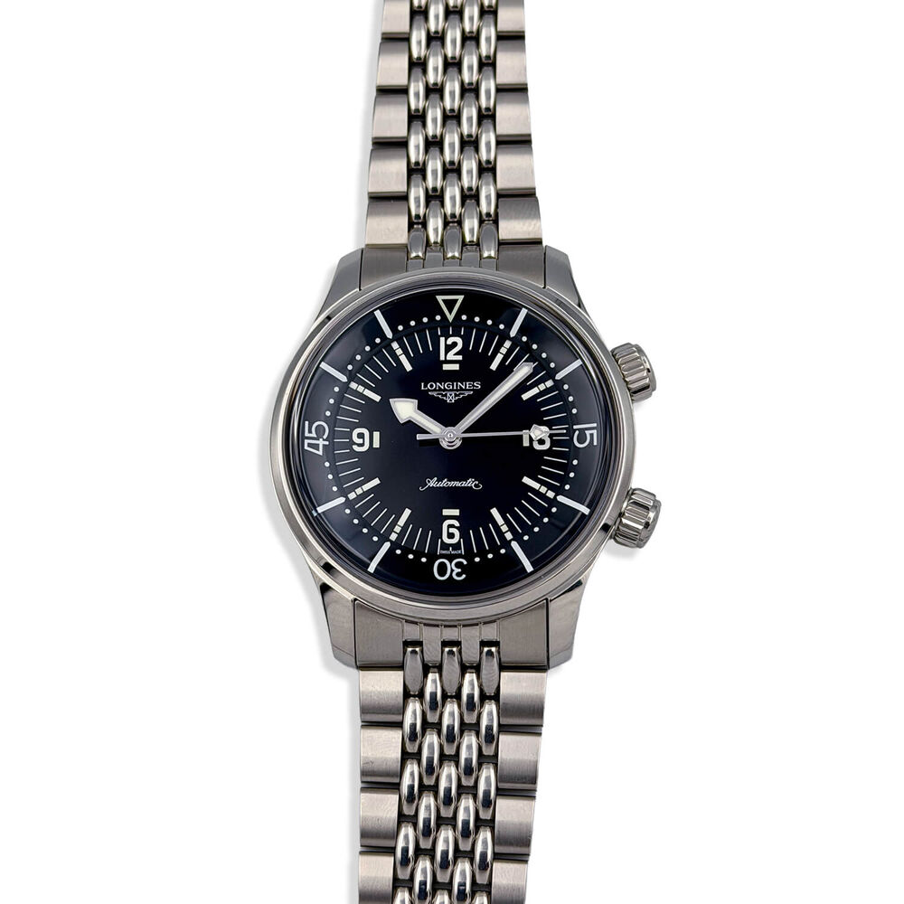 Pre-Owned Longines Legend Diver 39mm Black Dial Steel Bracelet Watch