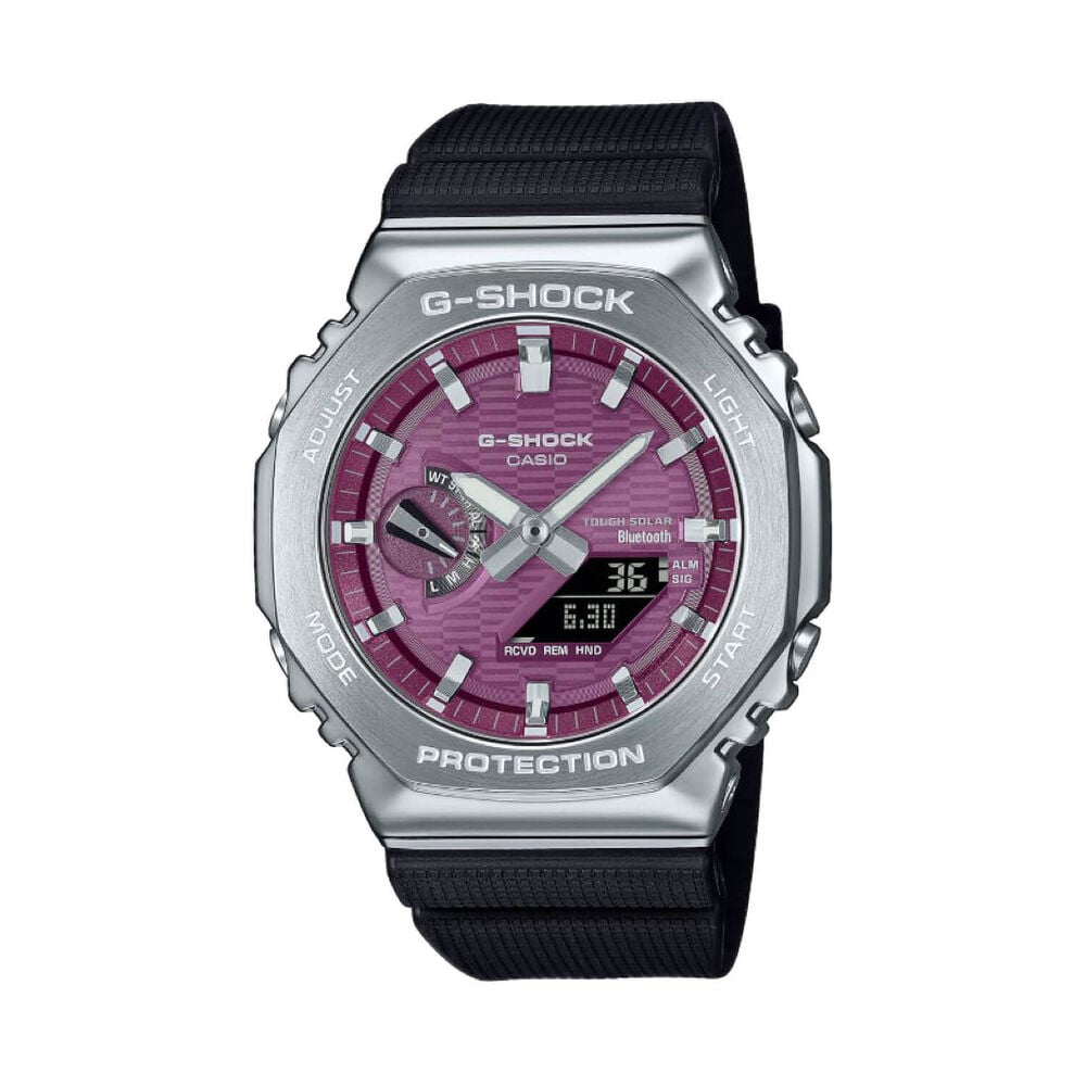 G-SHOCK Metal Covered 49.3mm Pink Dial Black Resin Strap Watch image number 0