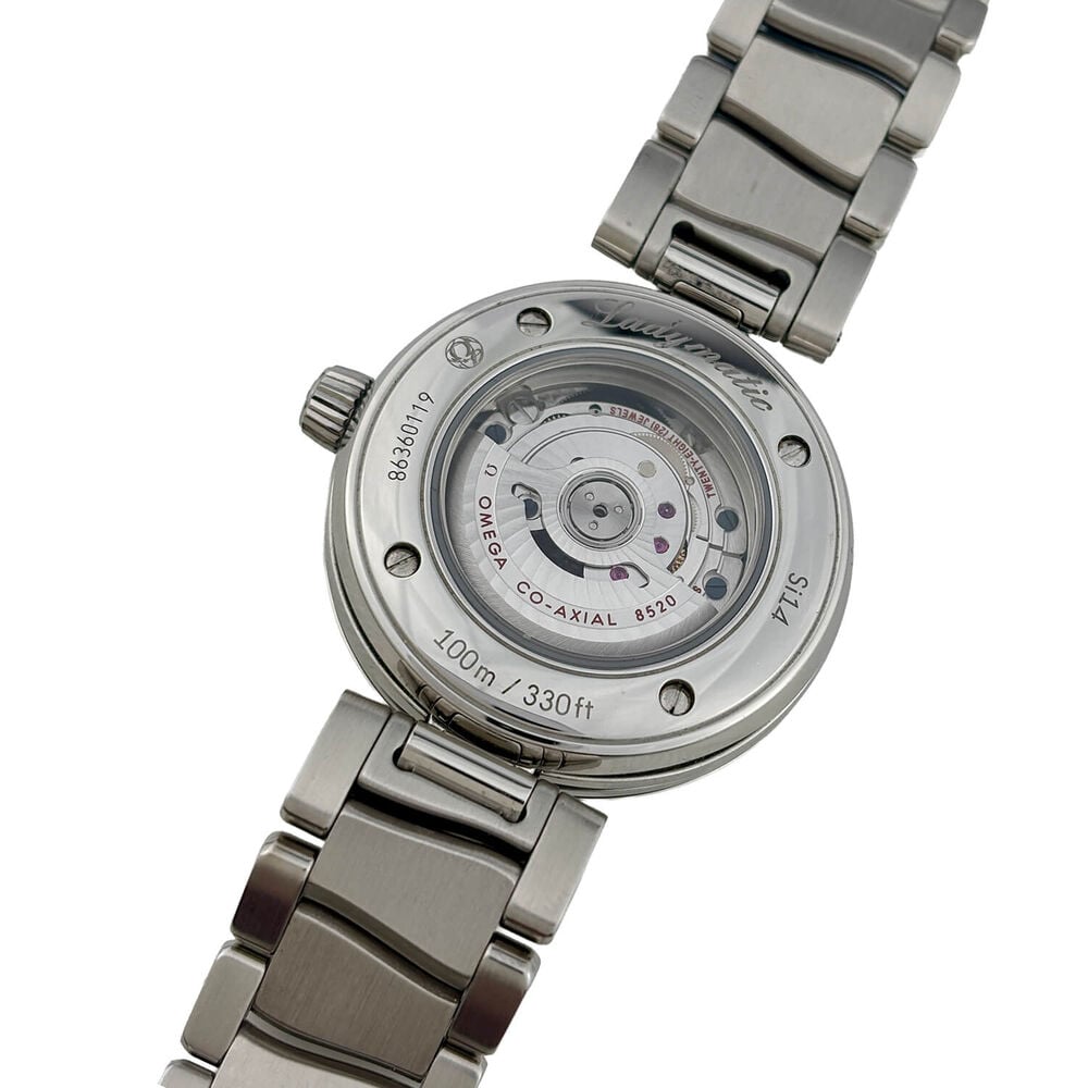 Pre-Owned OMEGA De Ville Ladymatic 34mm Black MOP Dial Diamond Dots Steel Bracelet Watch image number 3