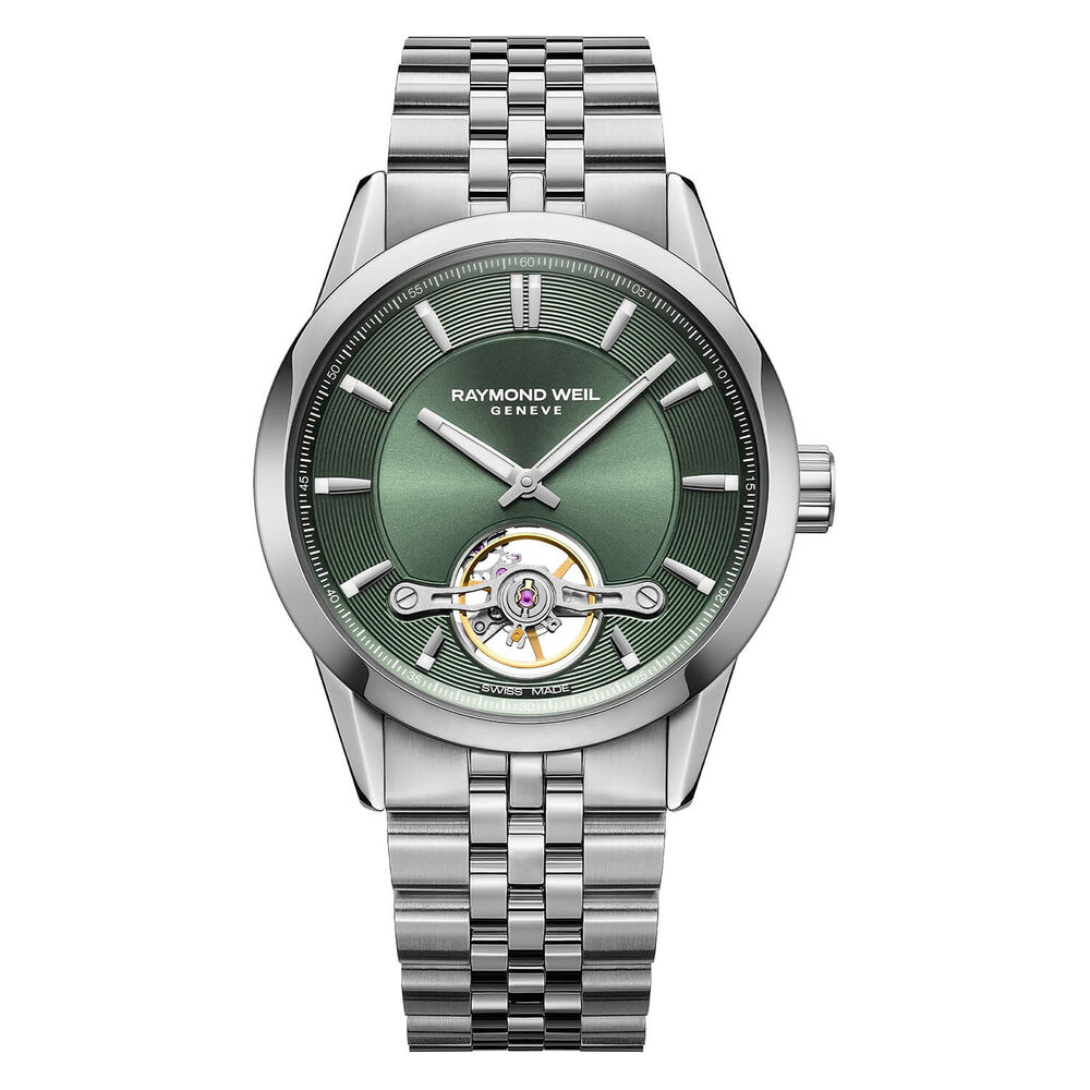 Raymond Weil Freelancer Automatic 42mm Green Dial Open Heart Steel Bracelet Watch