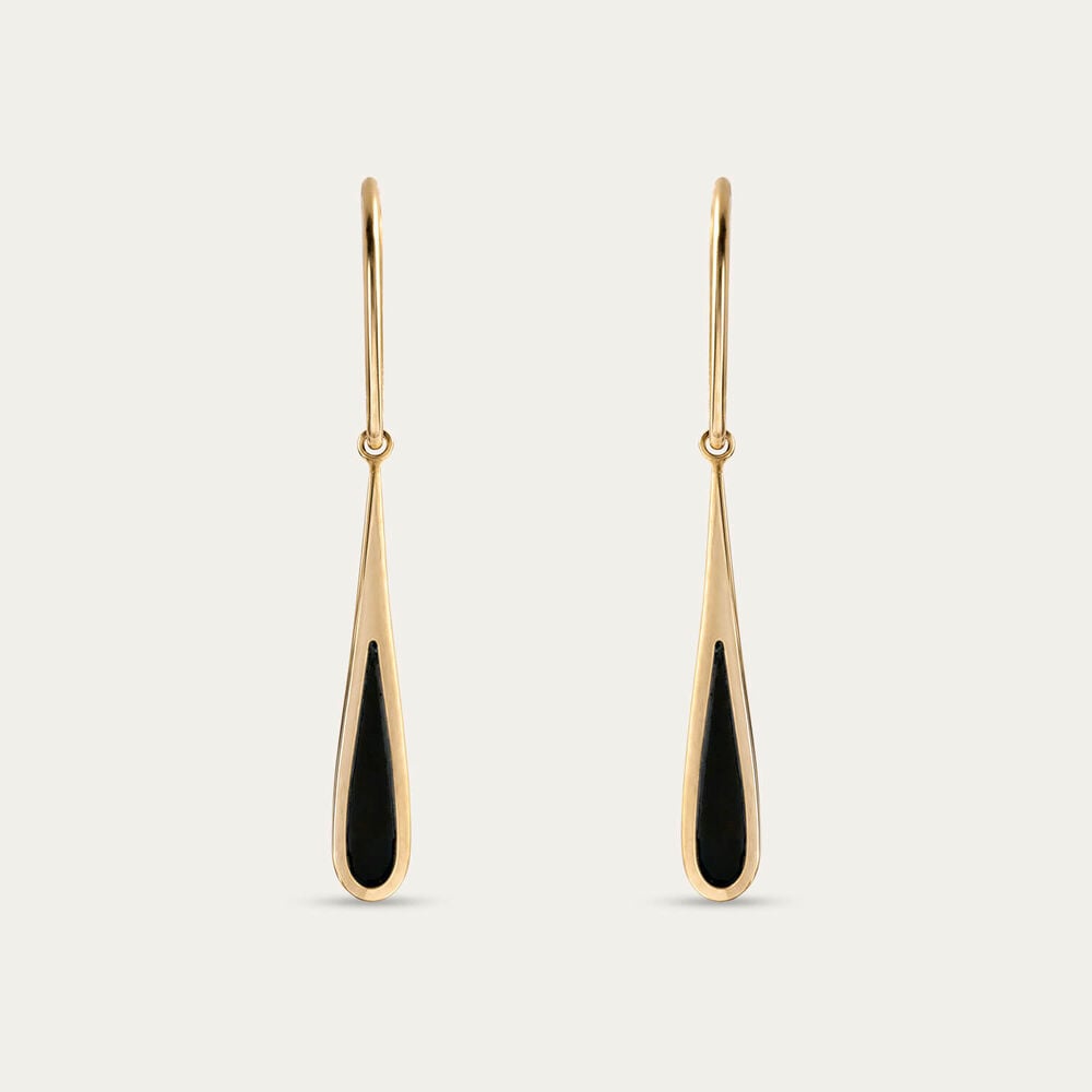 9ct Yellow Gold Black Enamel Drop Earrings