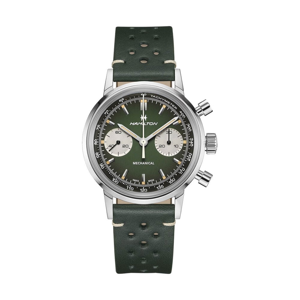 Hamilton American Classic 40mm Green Dial Green Leather Strap Chronograph Watch