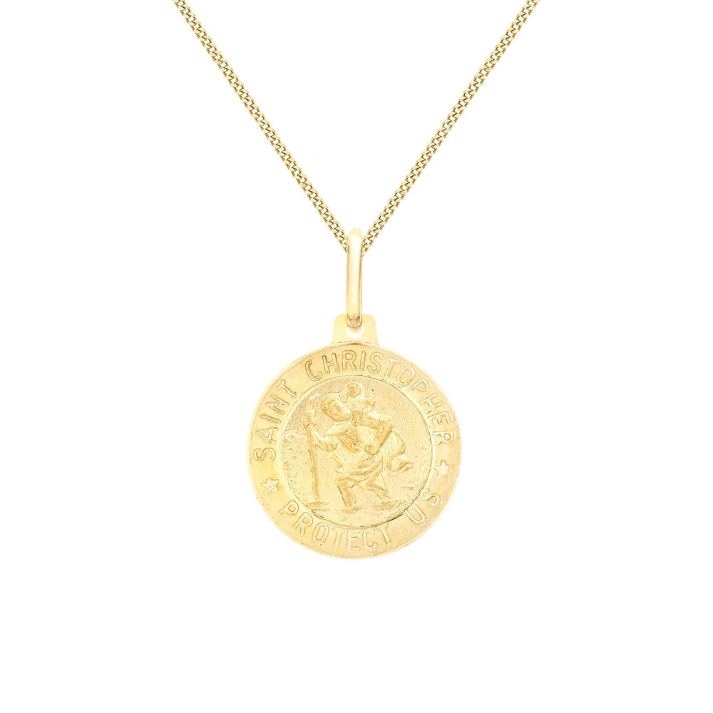 9ct Yellow Gold Round St Christopher Medal Pendant (Chain Included)