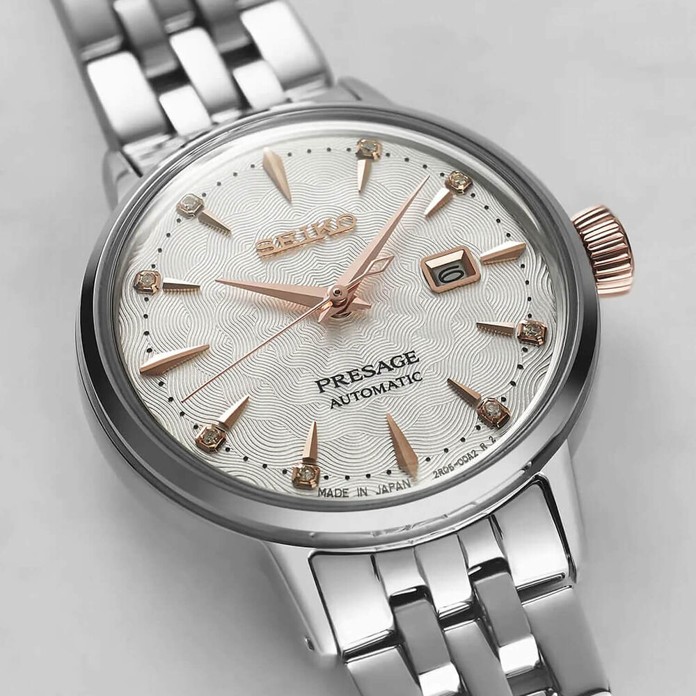 Seiko Presage Cocktail Time ‘Clover Club’ Diamond Twist 30mm Rose Gold Bezel Watch
