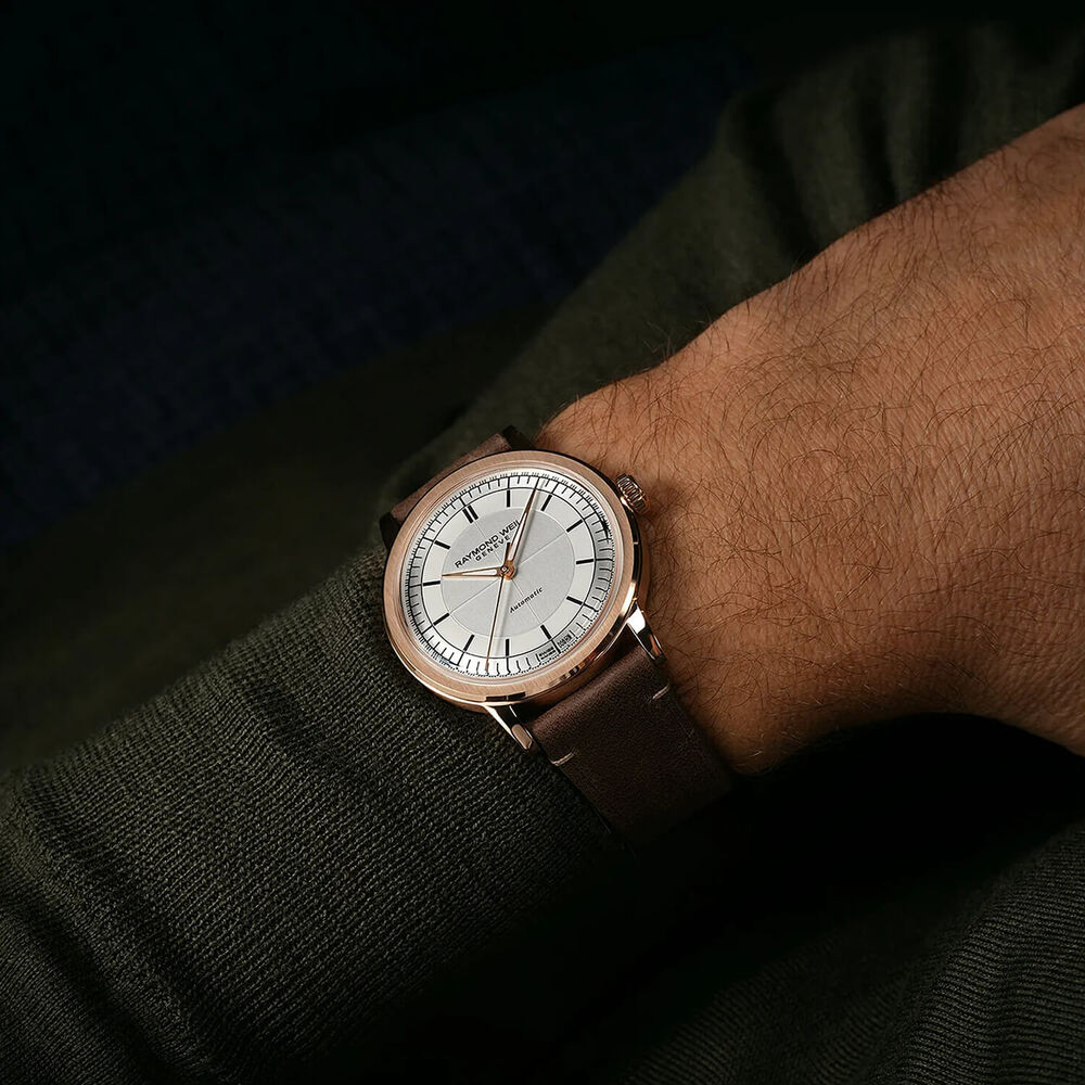 Raymond Weil Millesime 39.5mm Silver Dial Brown Leather Strap Watch image number 4