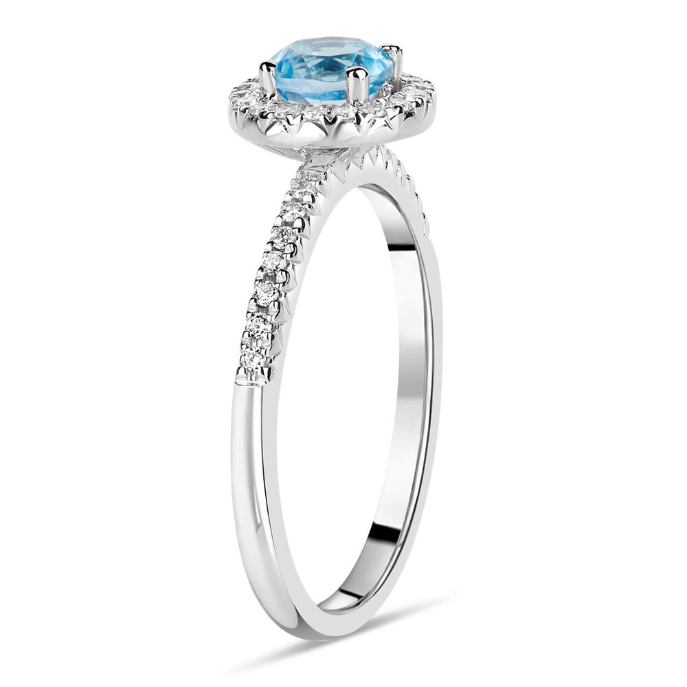 9ct White Gold 0.15ct Diamond and Blue Topaz Halo Ring image number 3