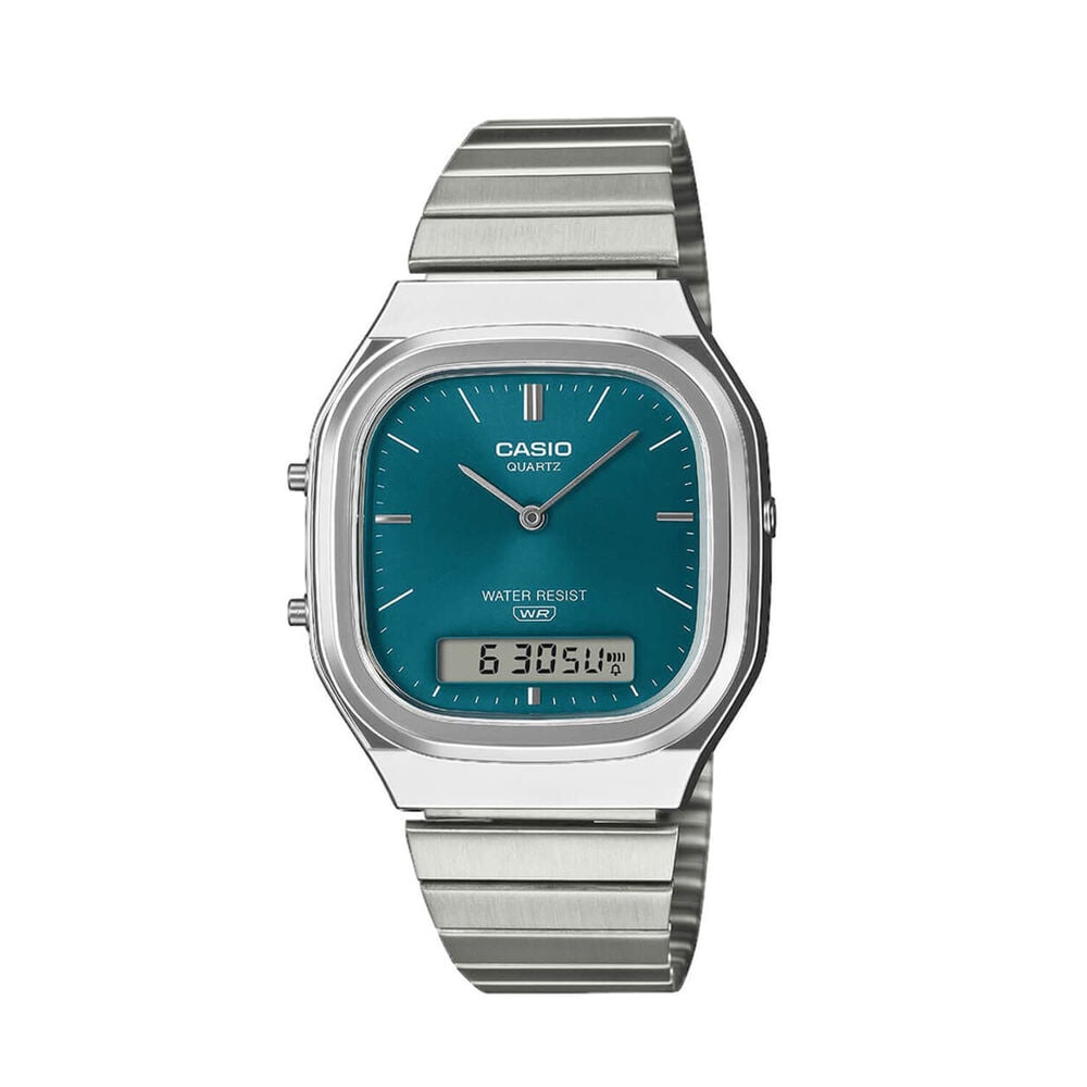 Casio Vintage Blue Dial Dual Display Stainless Steel Bracelet Watch