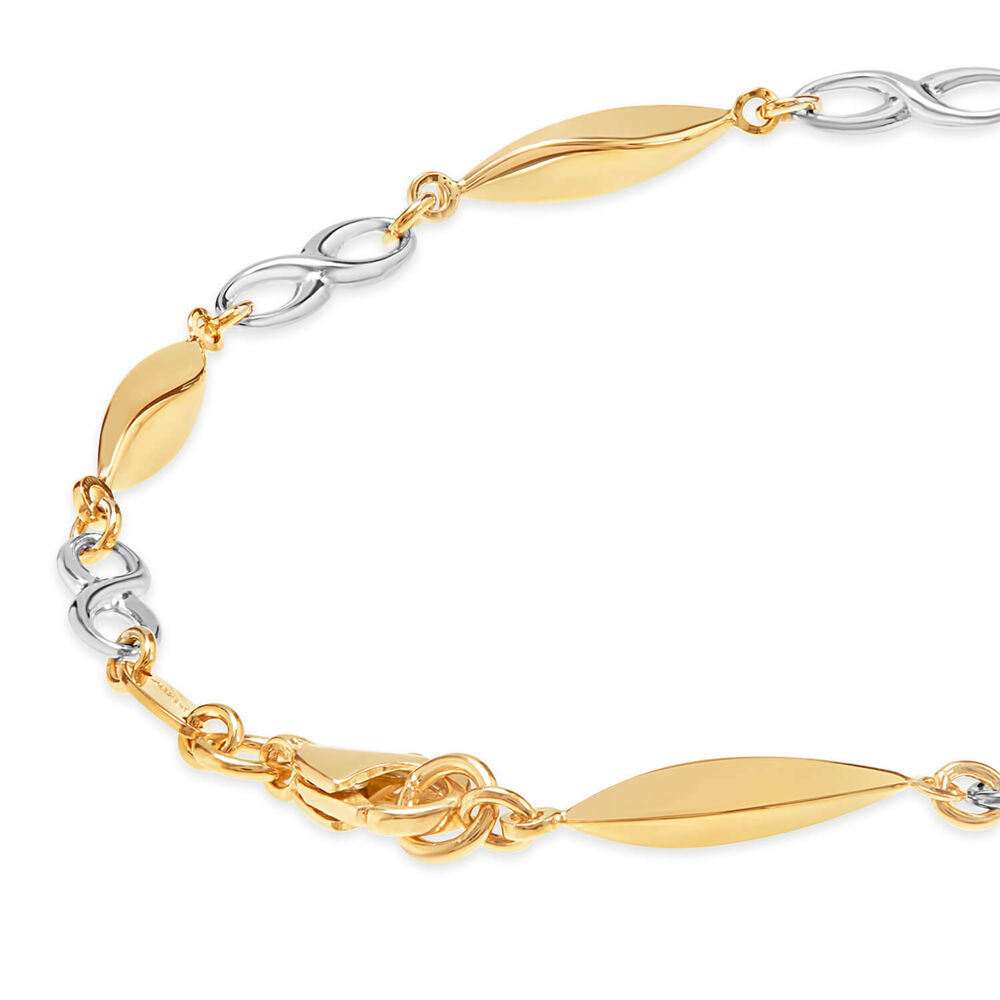 9ct Yellow & White Gold Infinity and Polished Link Bracelet image number 2