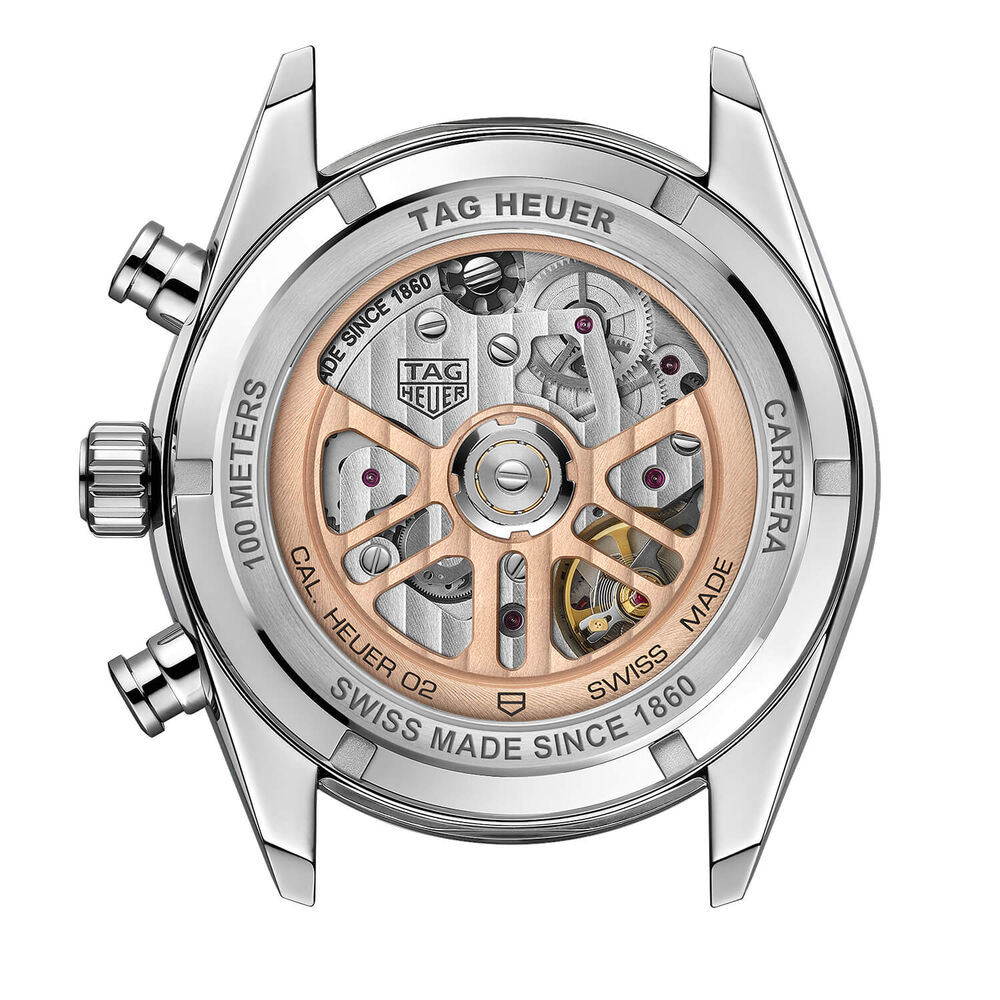 TAG Heuer Carrera Chronograph 42mm Black Dial Red Details Leather Strap Watch image number 1