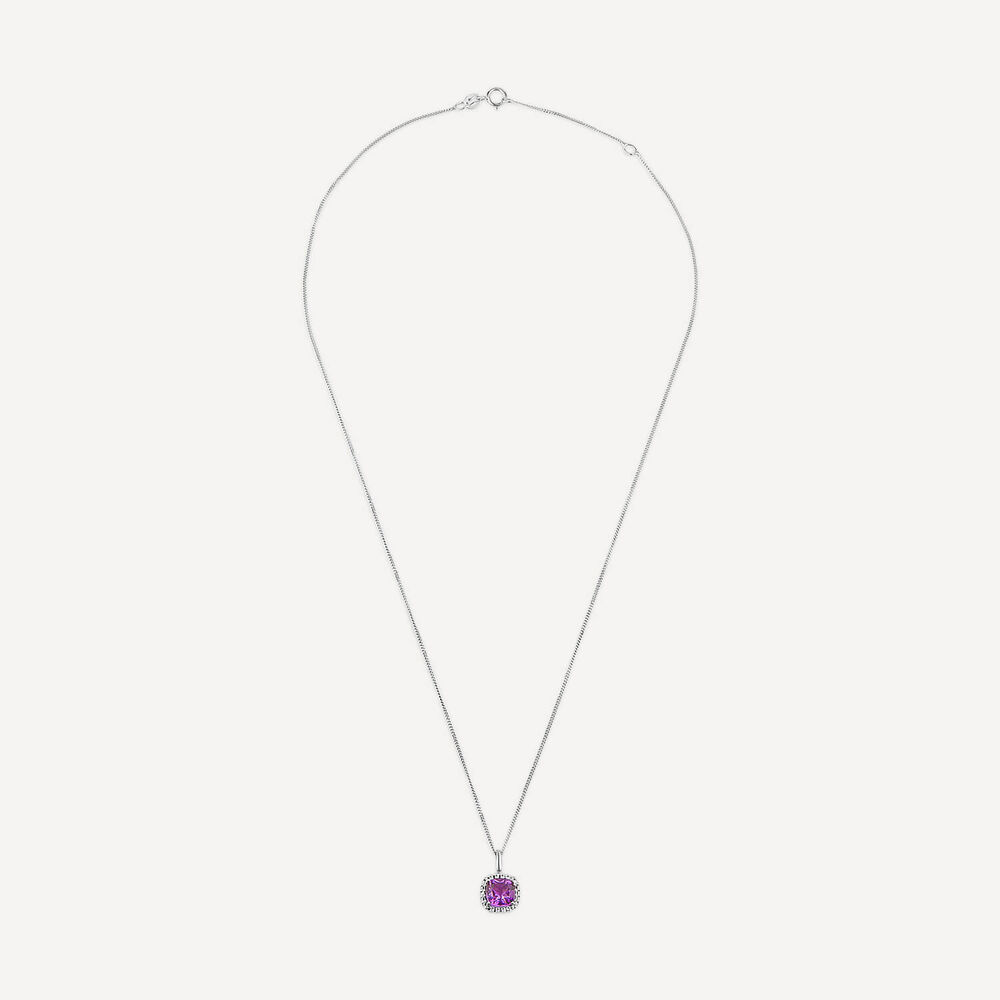 9ct White Gold Amethyst Cushion Pendant image number 2