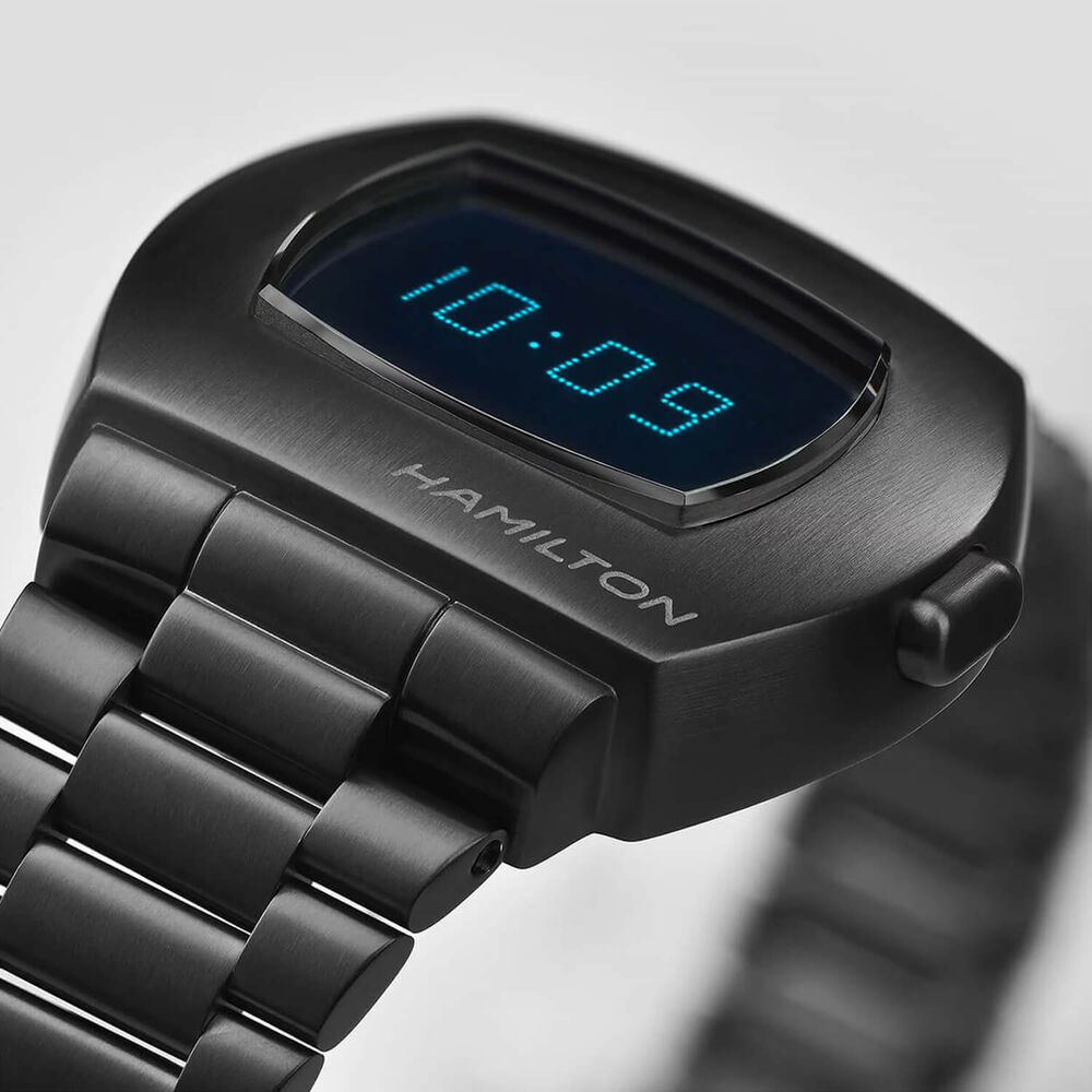 Hamilton American Classic PSR Digital Quartz 41mm Blue Dial PVD Black Steel Bracelet Watch image number 1