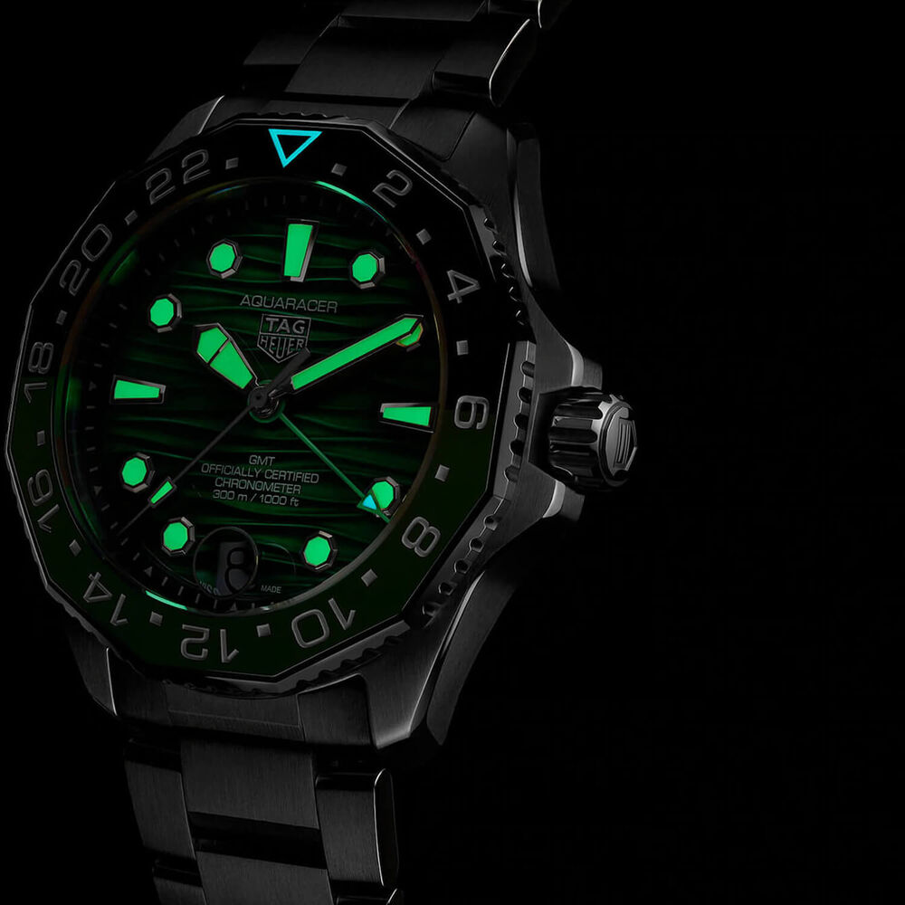 TAG Heuer Aquaracer Professional 300 GMT 42mm Green Dial & Bezel Stainless Steel Bracelet Watch image number 5
