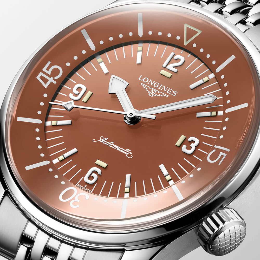 Longines Legend Diver 39mm Terracotta Dial Stainless Steel Case Bracelet Watch image number 3
