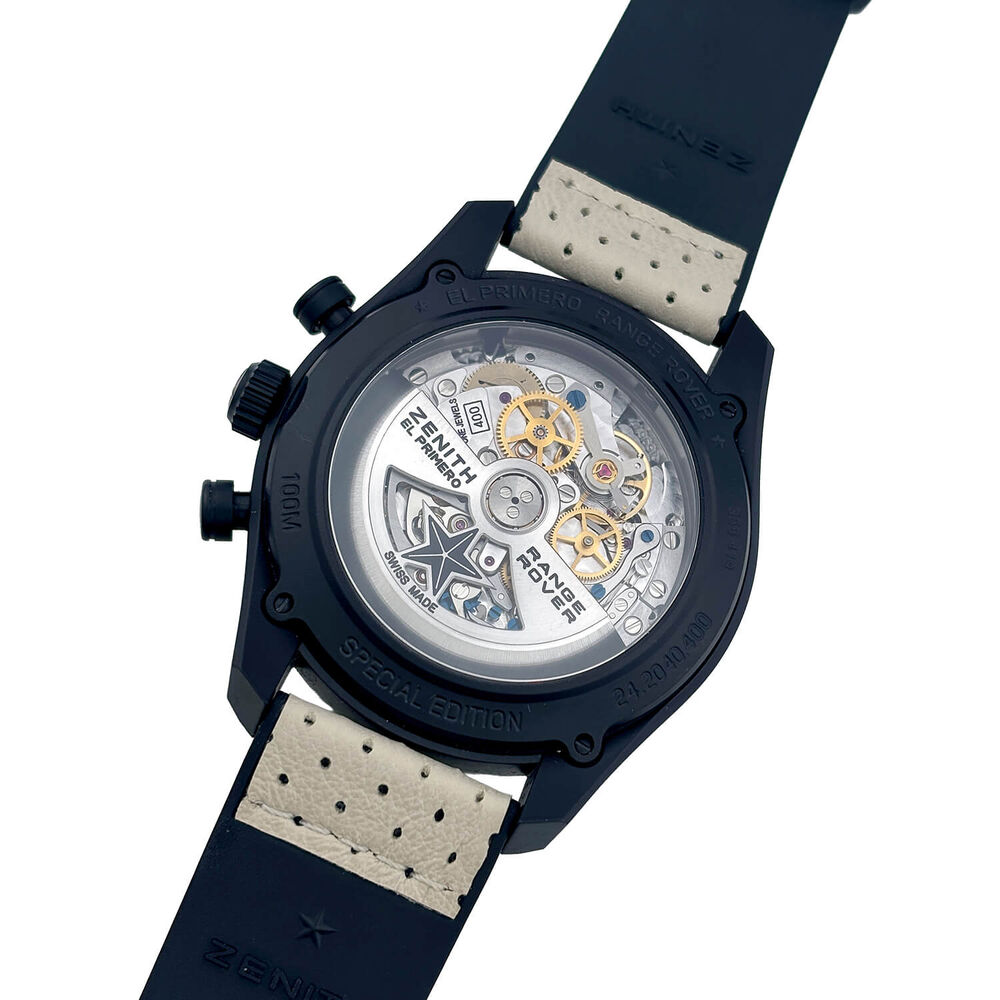 Pre-Owned Zenith El Primero Chronomaster Range Rover 42mm Black Dial Leather Strap Watch image number 3