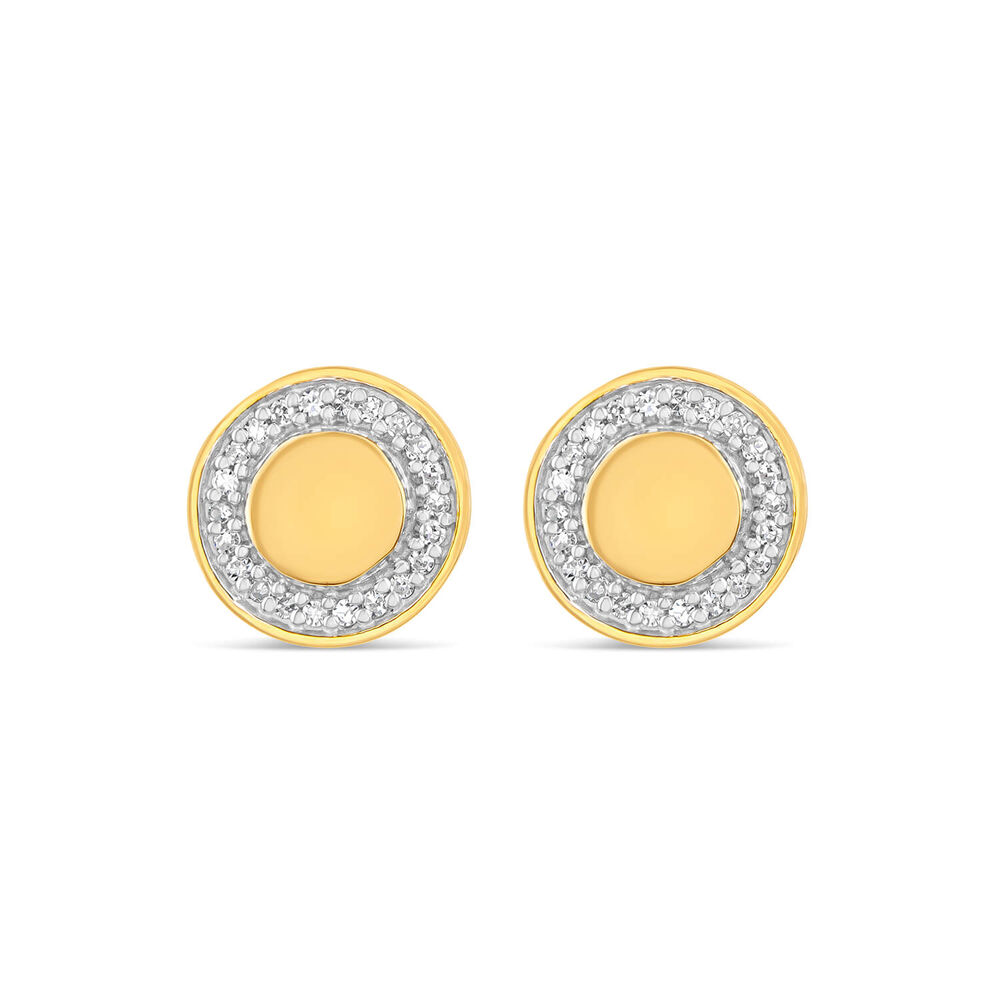 9ct Yellow Gold 0.06ct Diamond Circle Disc Stud Earrings image number 0