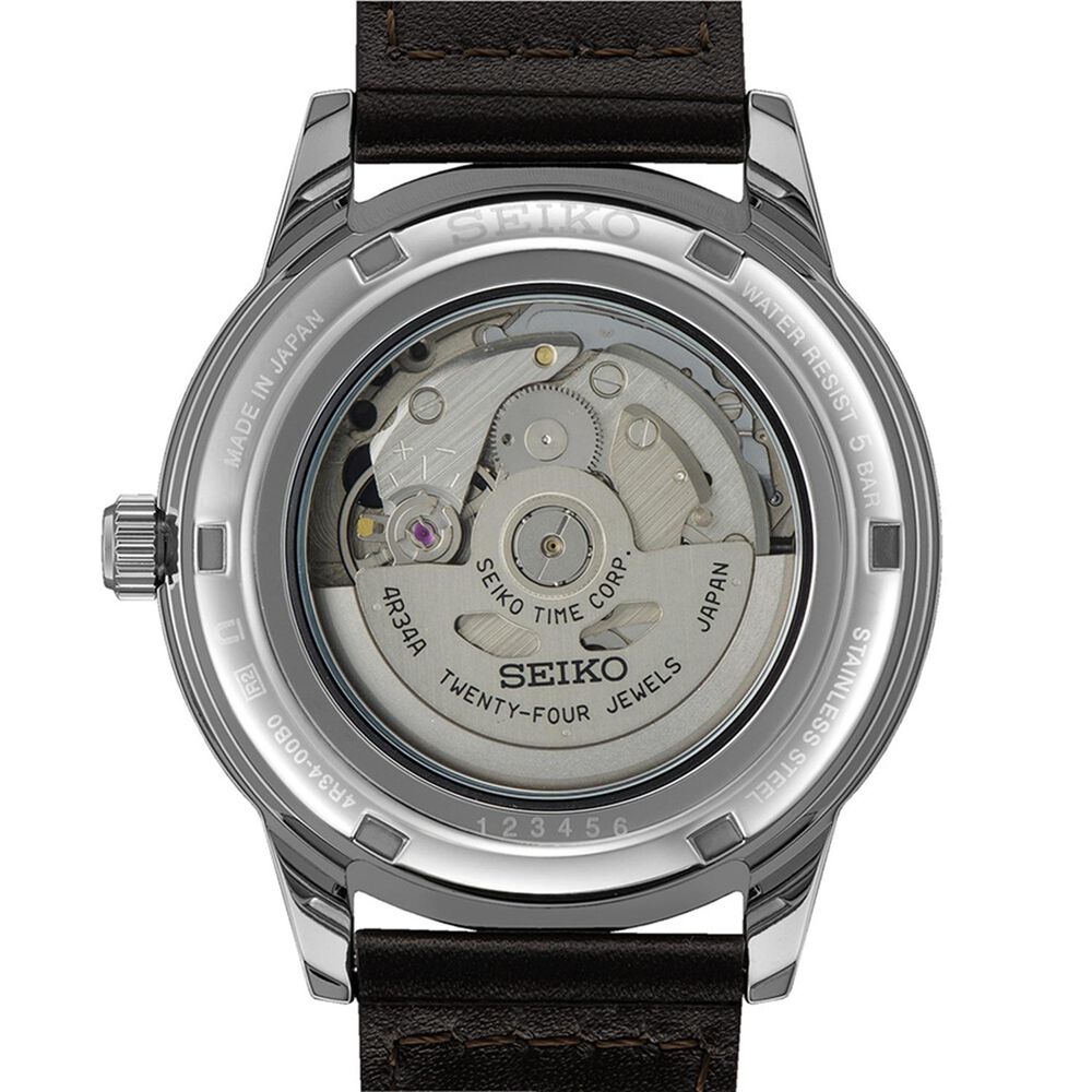 Seiko Presage Style60's 'Fume' 40mm Grey Dial Black Leather Strap Watch image number 6