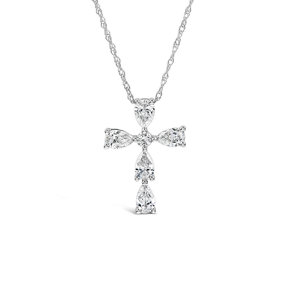 Born Classic 9ct White Gold Lab Grown 0.50ct Pear & Round Diamond Cross Pendant image number 0