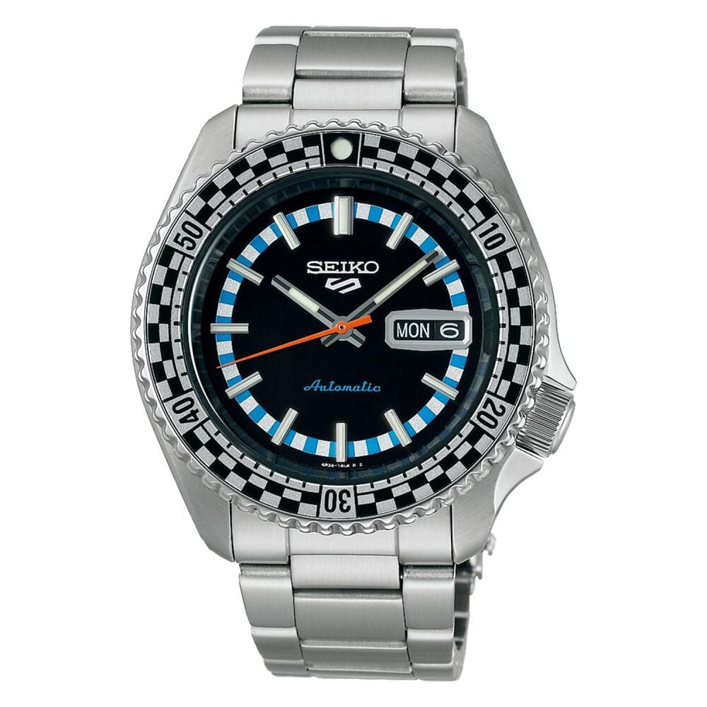 Seiko 5 Sports Black & White ‘Checker Flag’ Special Edition 42.5mm Dial Steel Bracelet Watch image number 0