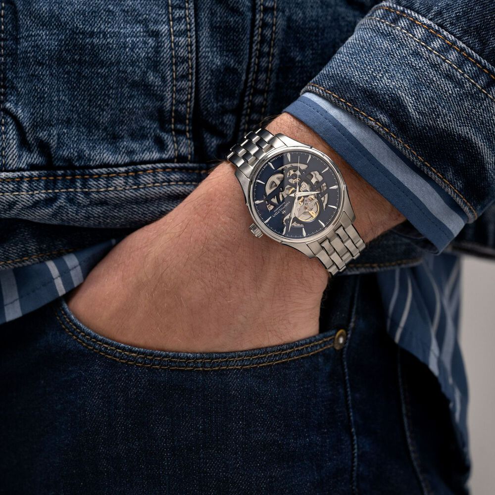 Hamilton Jazzmaster Skeleton 40mm Blue Dial Steel Bracelet Watch image number 3