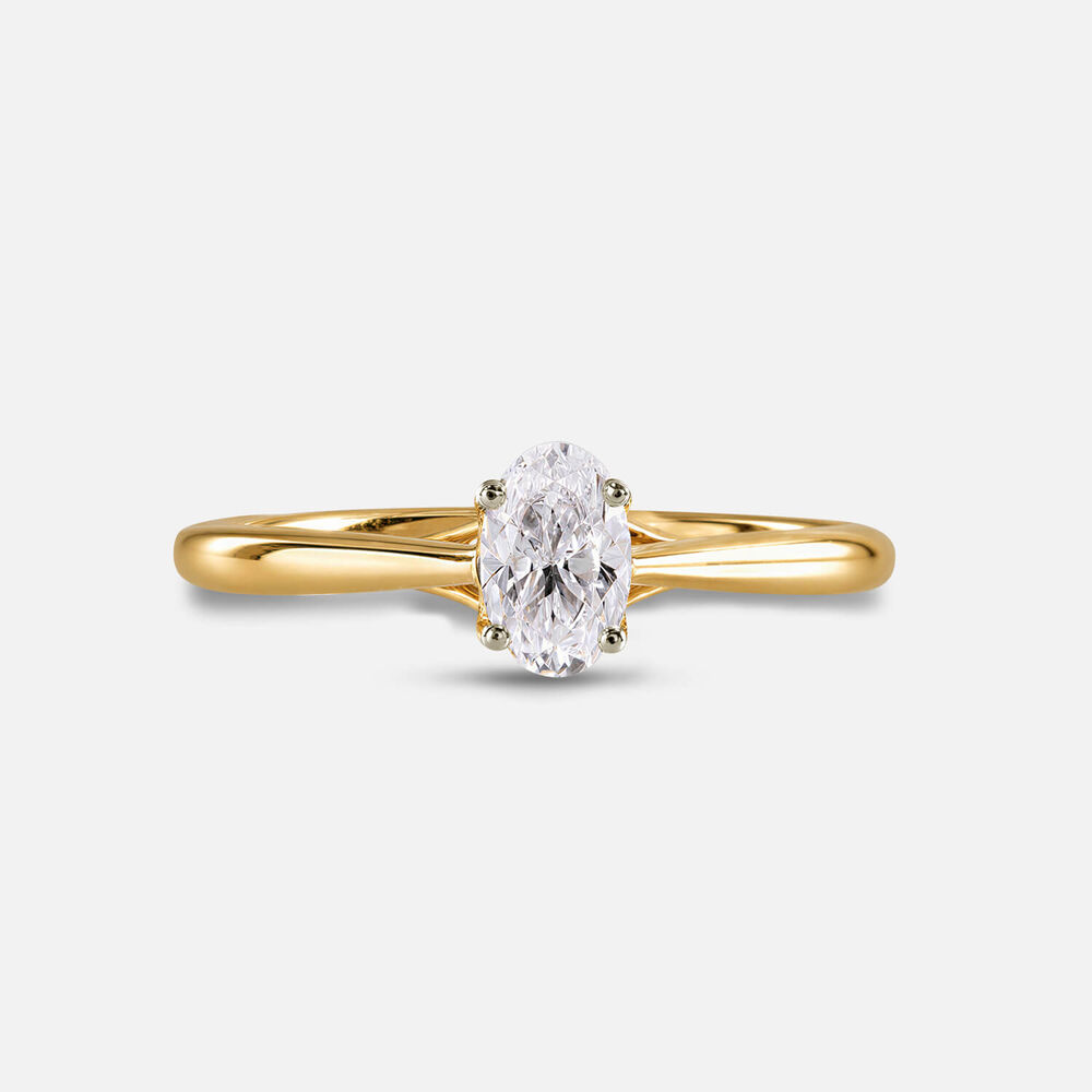 Floral 18ct Yellow Gold 0.40ct Oval Diamond Solitaire Ring
