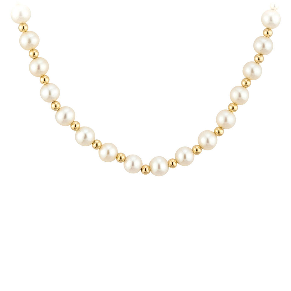 9ct gold freshwater cultured pearl and bead necklace image number 0