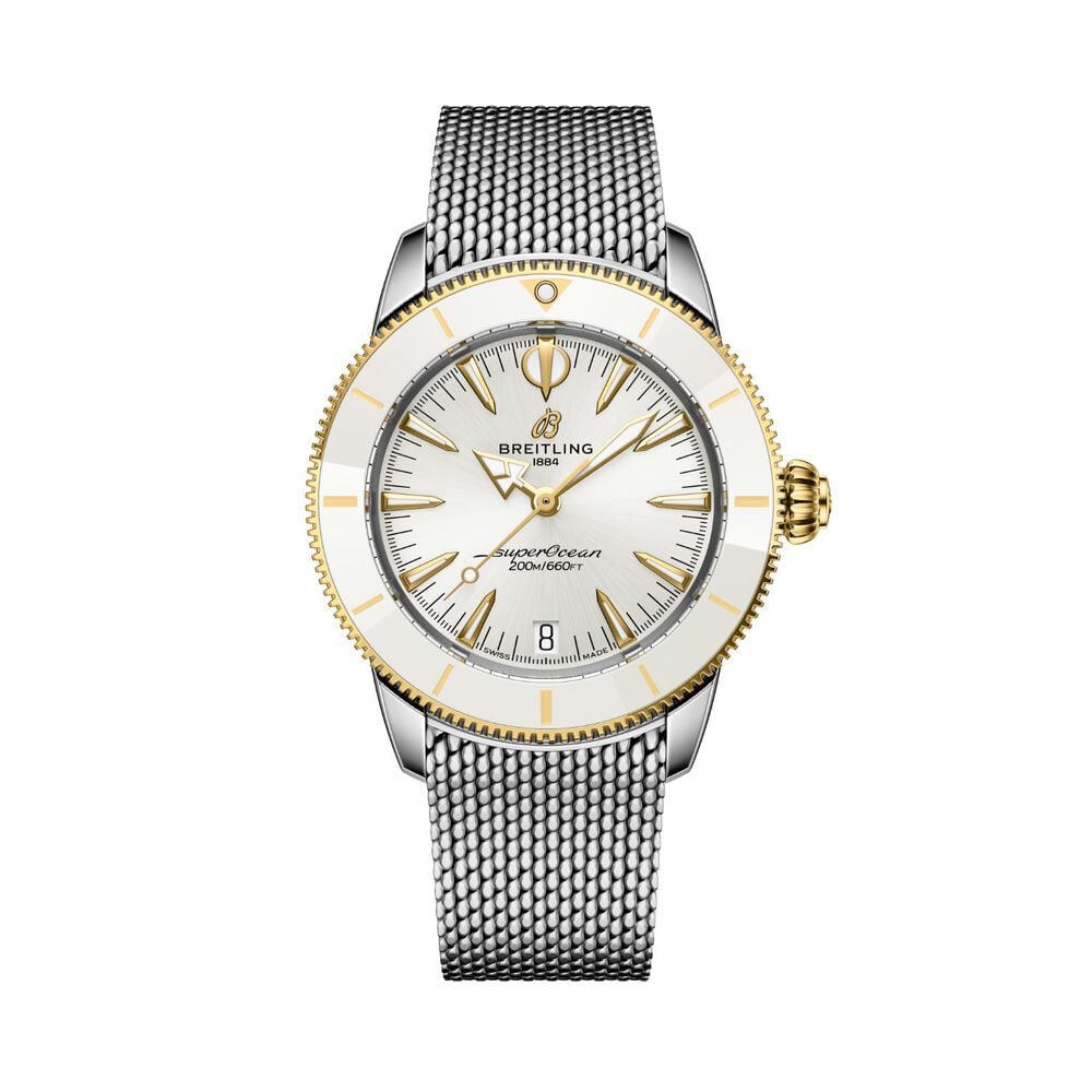 Breitling Superocean Heritage Automatic 36mm White Dial Mesh Steel Bracelet Watch