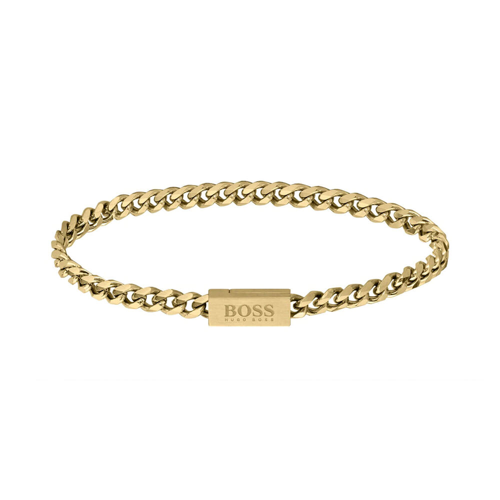 BOSS Yellow Gold Plated Link Mens Bracelet