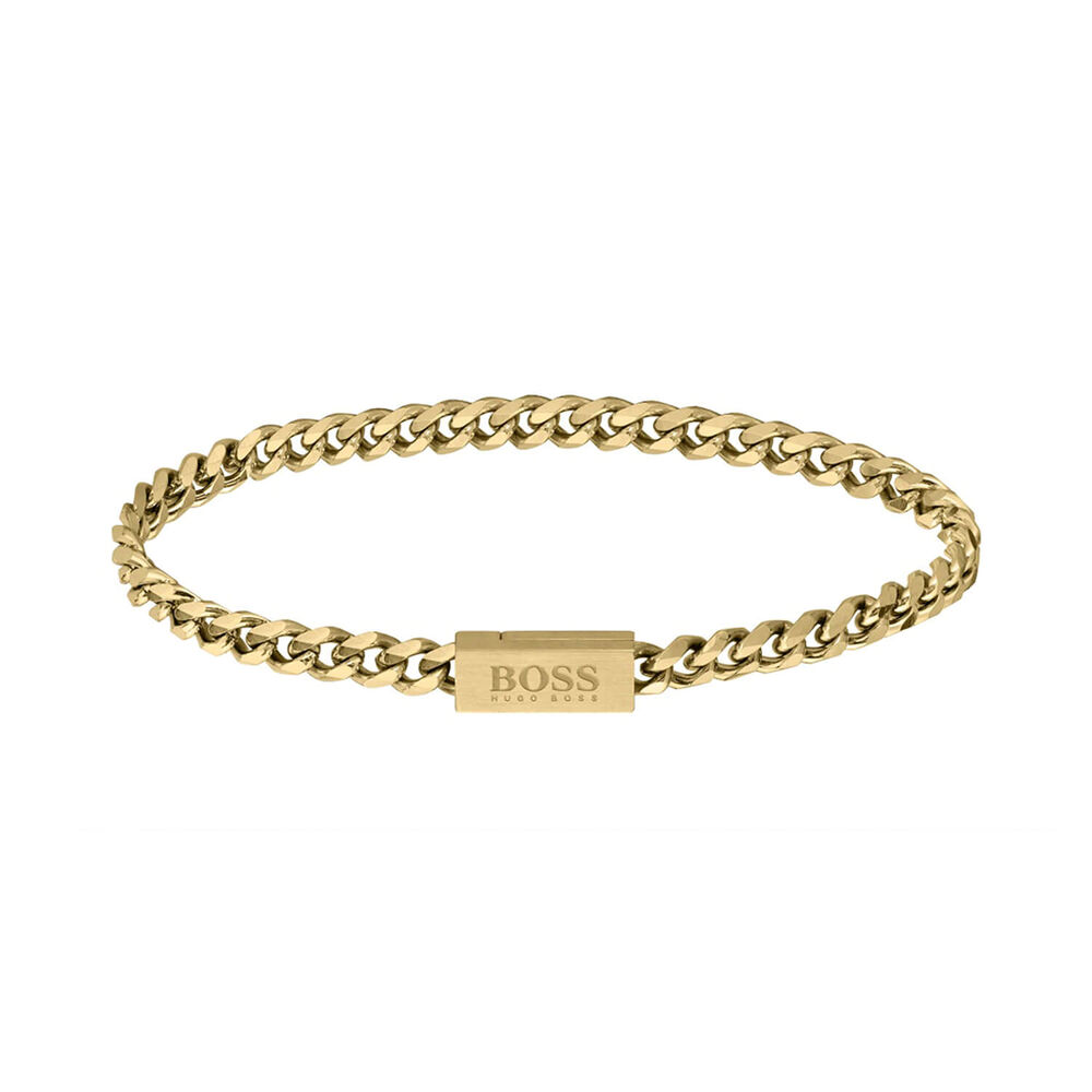 BOSS Yellow Gold Plated Link Mens Bracelet image number 0