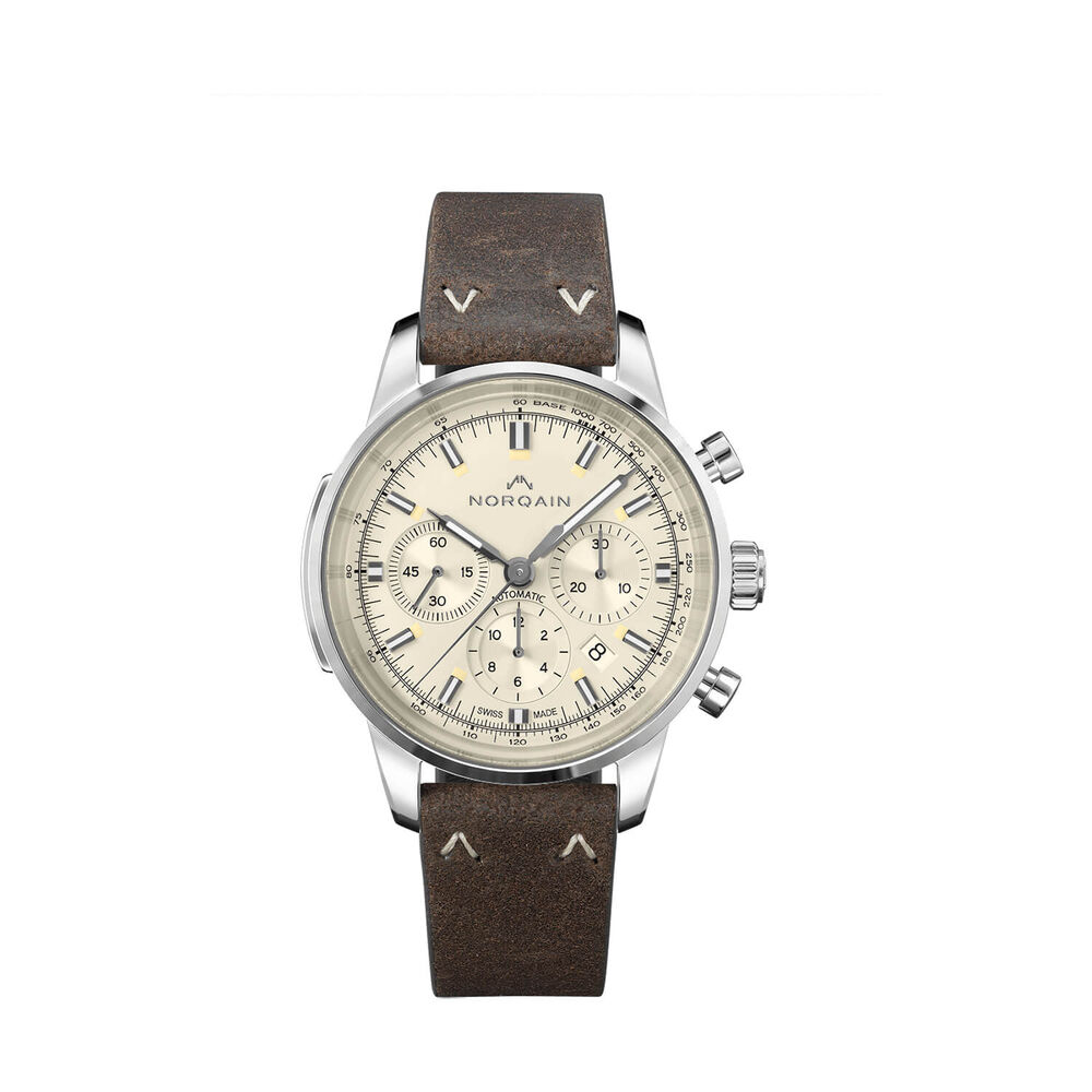 NORQAIN Freedom 60 Chronograph 43mm Cream Dial & Counters Alcantara Ebony Strap Watch